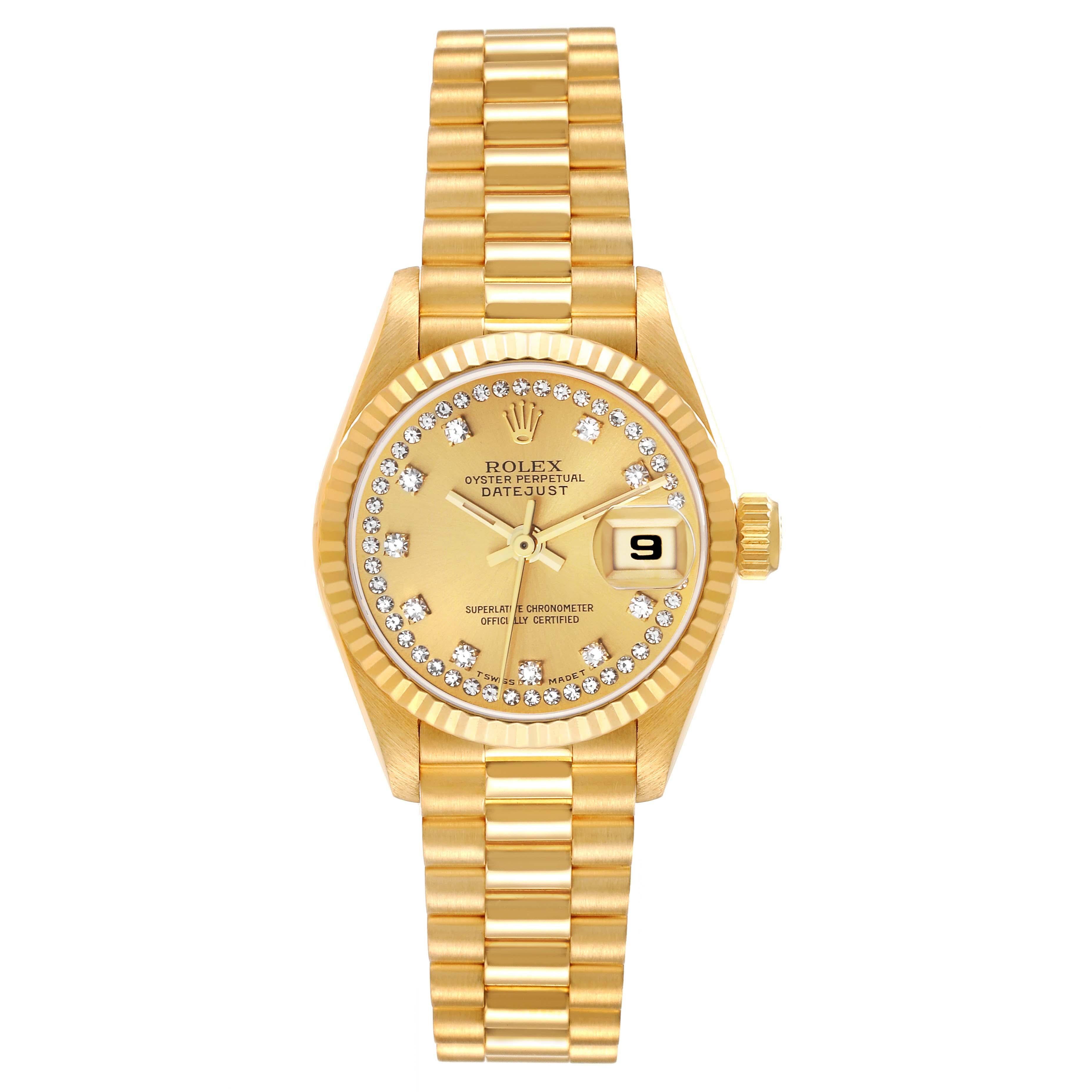 Rolex Montre Datejust President en or jaune et diamants pour femmes 69178, avec boîte et papiers d'origine 1