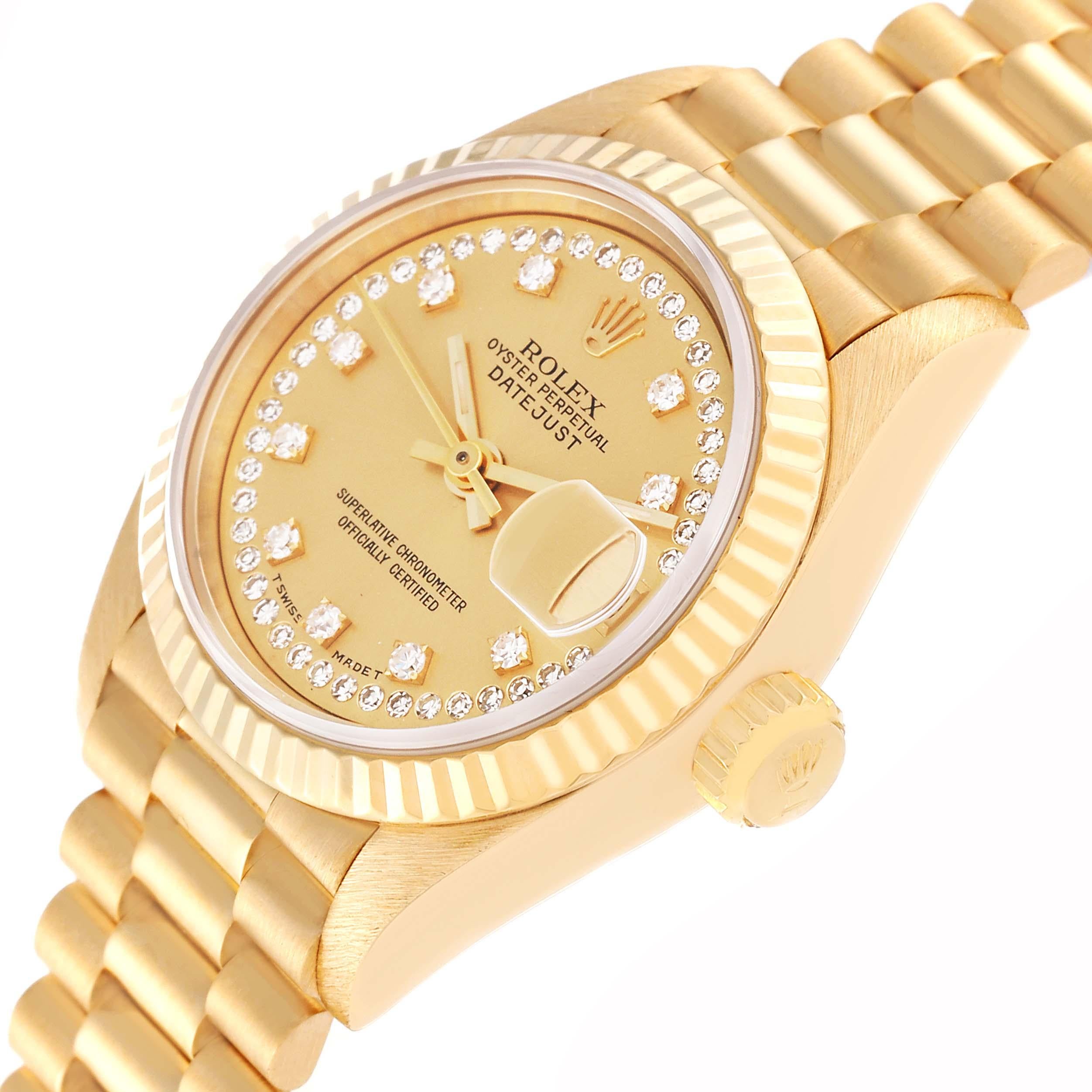 Rolex Montre Datejust President en or jaune et diamants pour femmes 69178, avec boîte et papiers d'origine 3