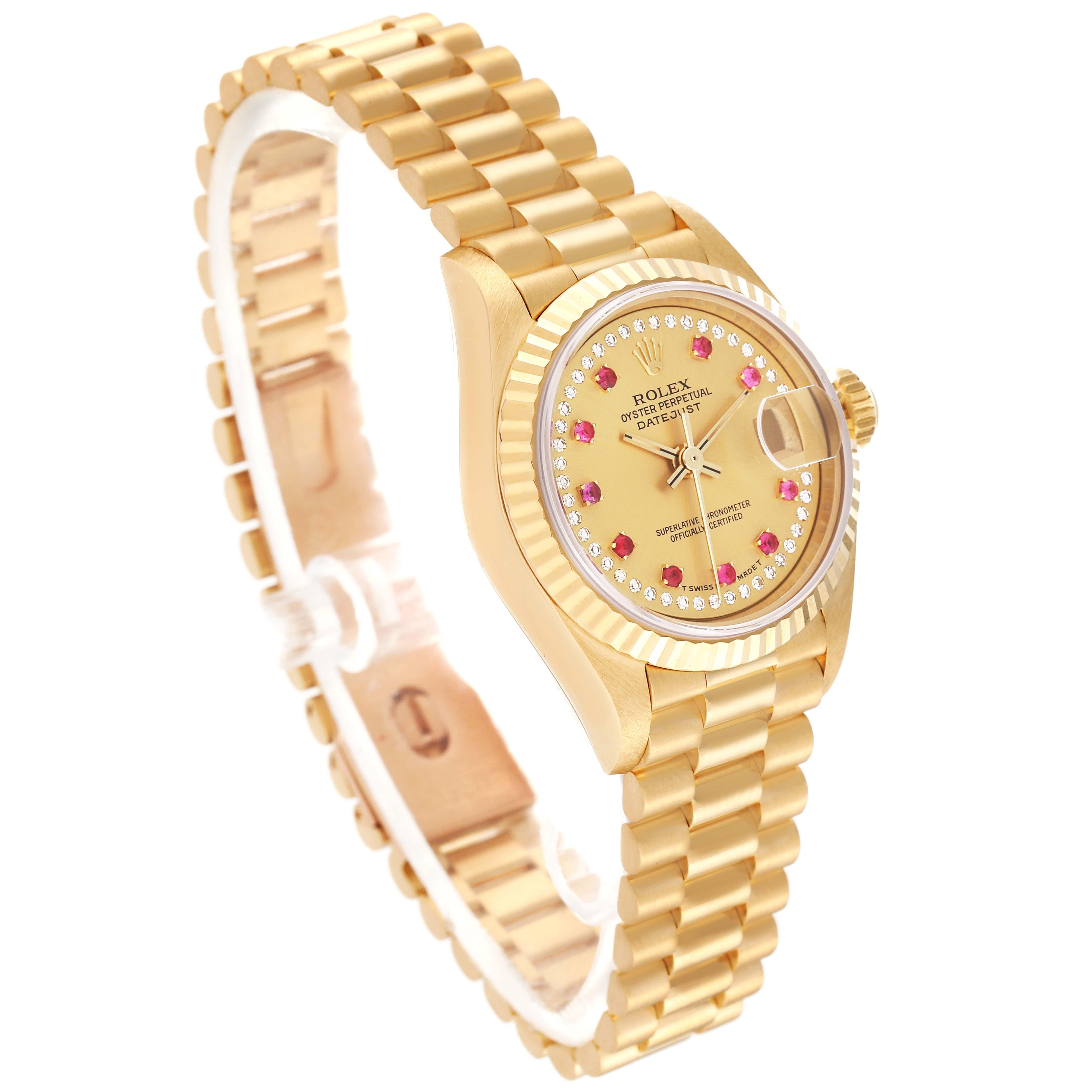 Rolex Datejust President Yellow Gold Diamond Ruby Ladies Watch 69178 For Sale 7