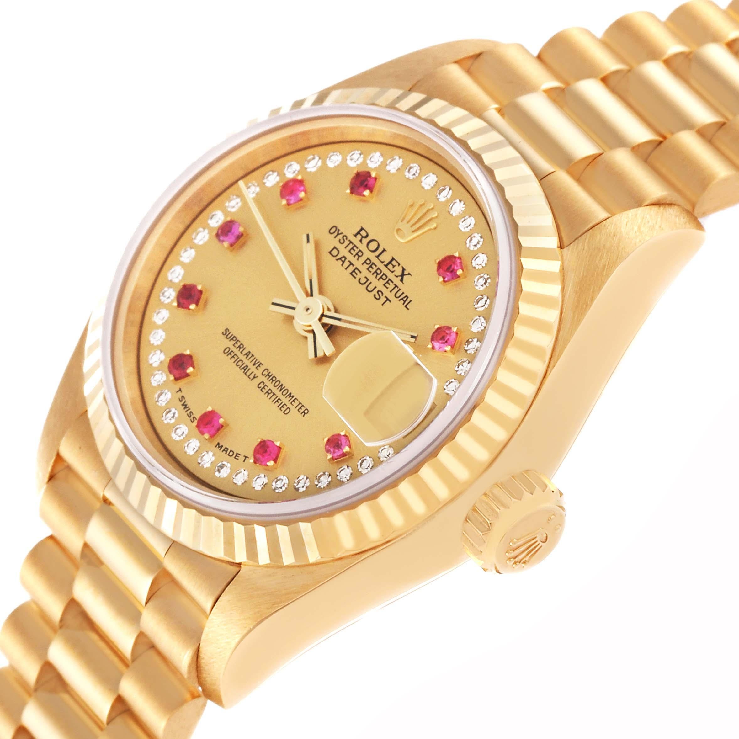 Rolex Datejust President Yellow Gold Diamond Ruby Ladies Watch 69178 For Sale 1