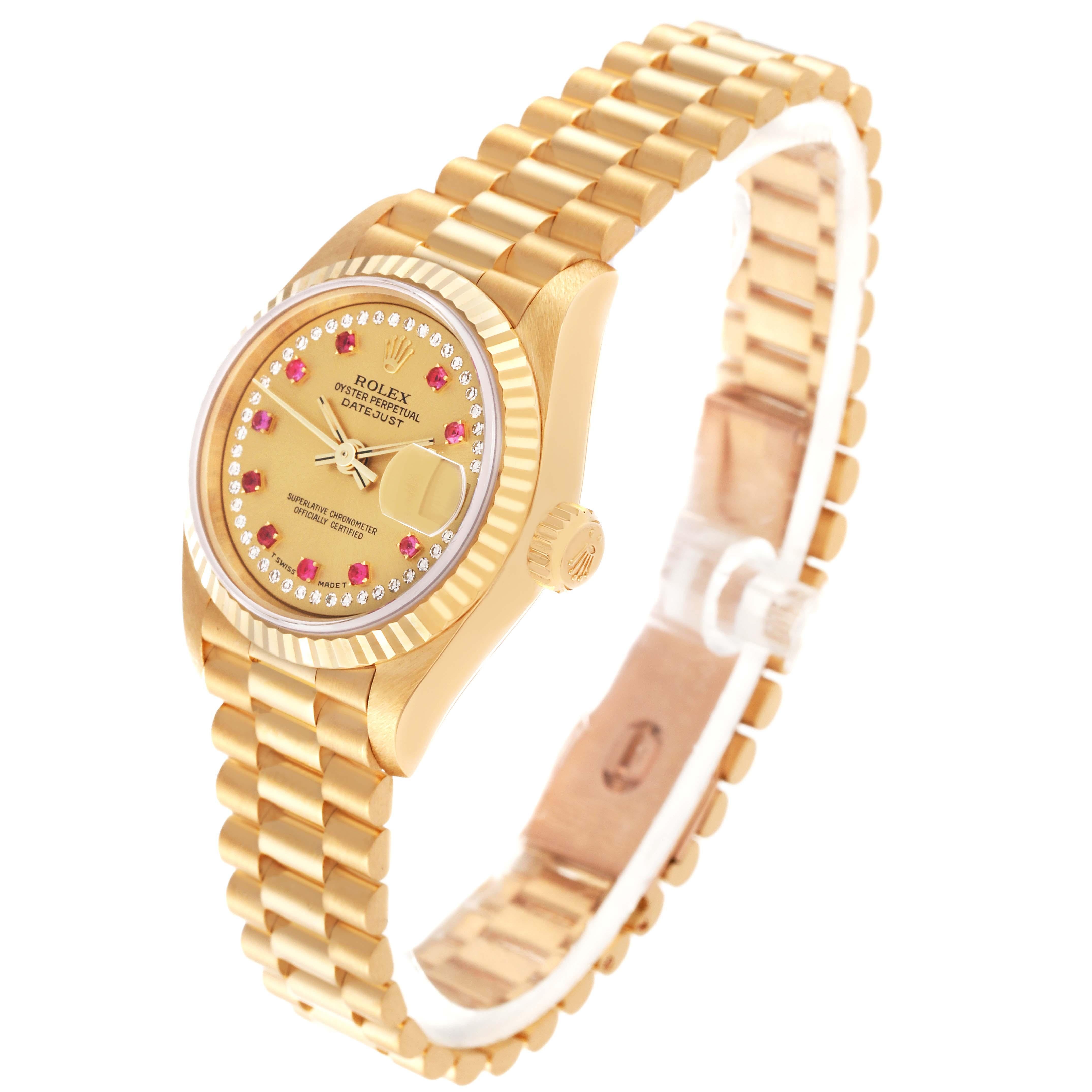 Rolex Datejust President Yellow Gold Diamond Ruby Ladies Watch 69178 For Sale 5