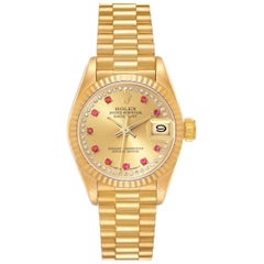 Rolex Datejust President Yellow Gold Diamond Ruby Ladies Watch 69178