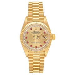 Rolex Datejust President Yellow Gold Diamond Ruby Ladies Watch 69178