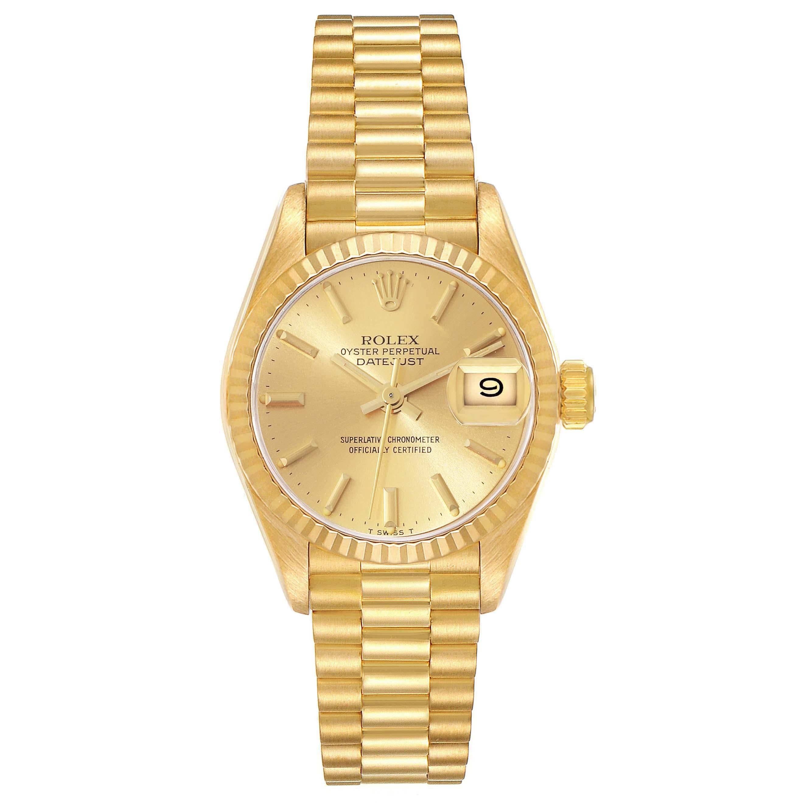 Rolex Datejust President Yellow Gold Ladies Watch 69178 Papers In Excellent Condition For Sale In Atlanta, GA