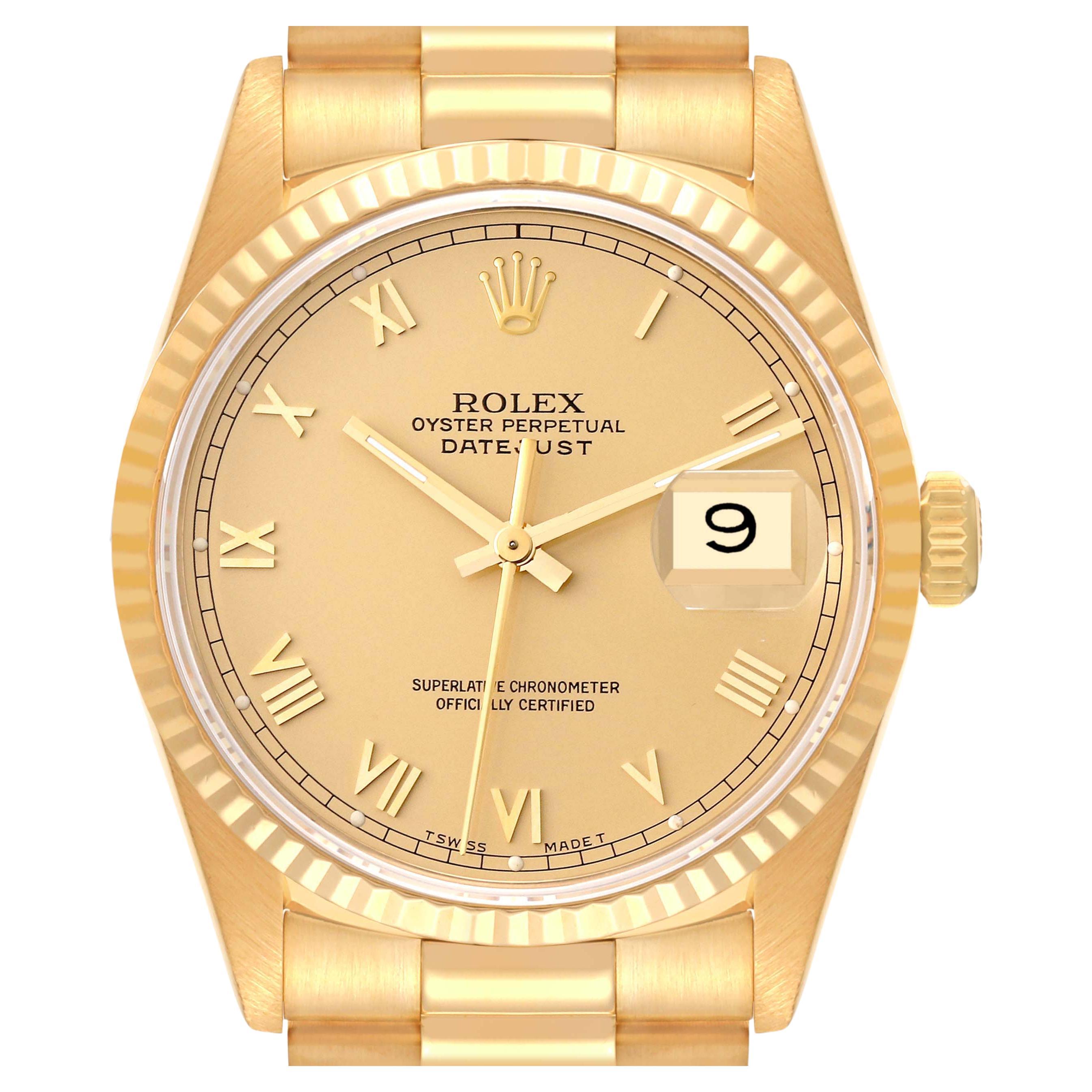 Rolex Datejust President Yellow Gold Roman Dial Mens Watch 16238