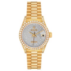 Rolex Datejust President Yellow Gold Silver Diamond Dial Ladies Watch 69158