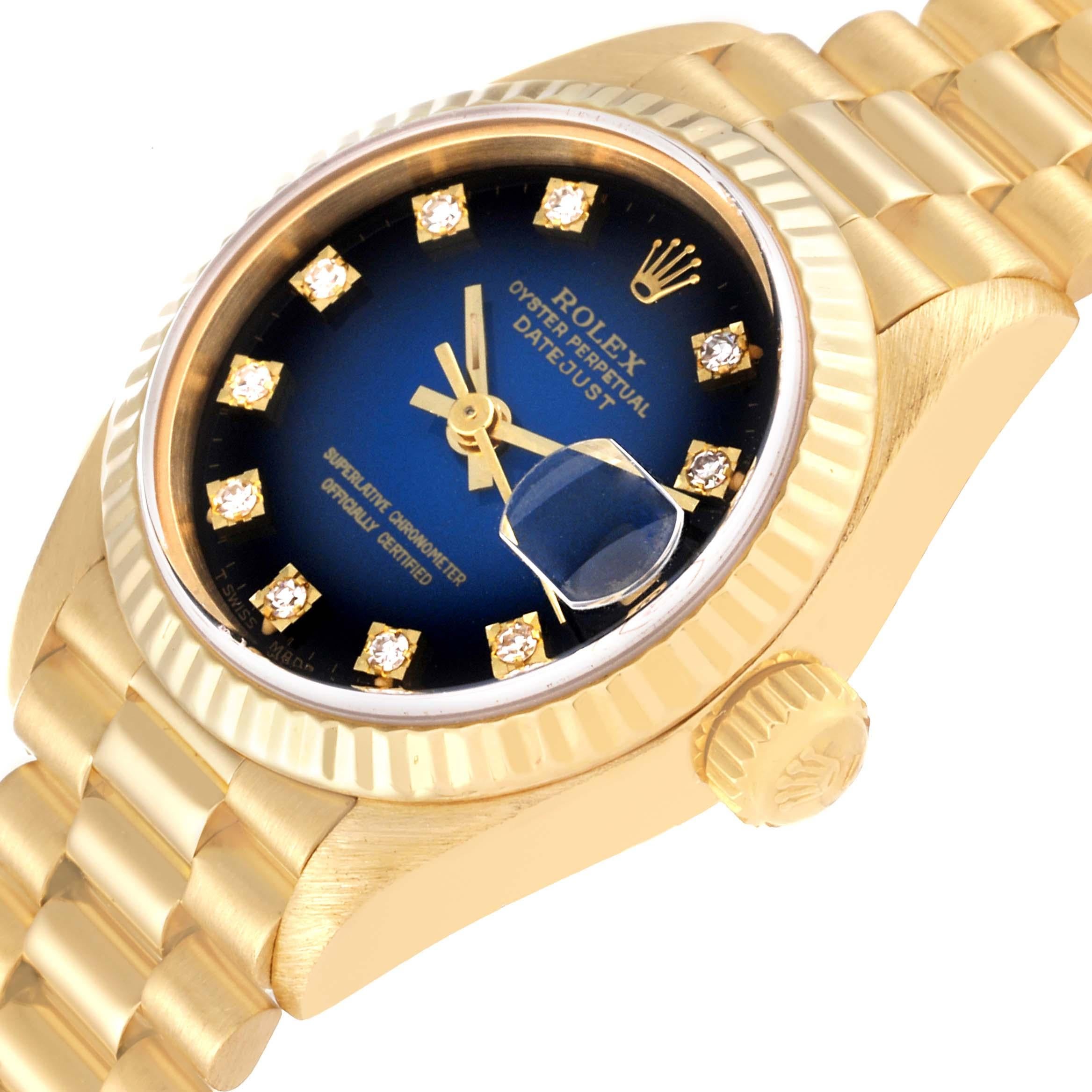 Rolex Datejust President Yellow Gold Vignette Diamond Dial Ladies Watch 69178 In Good Condition In Atlanta, GA