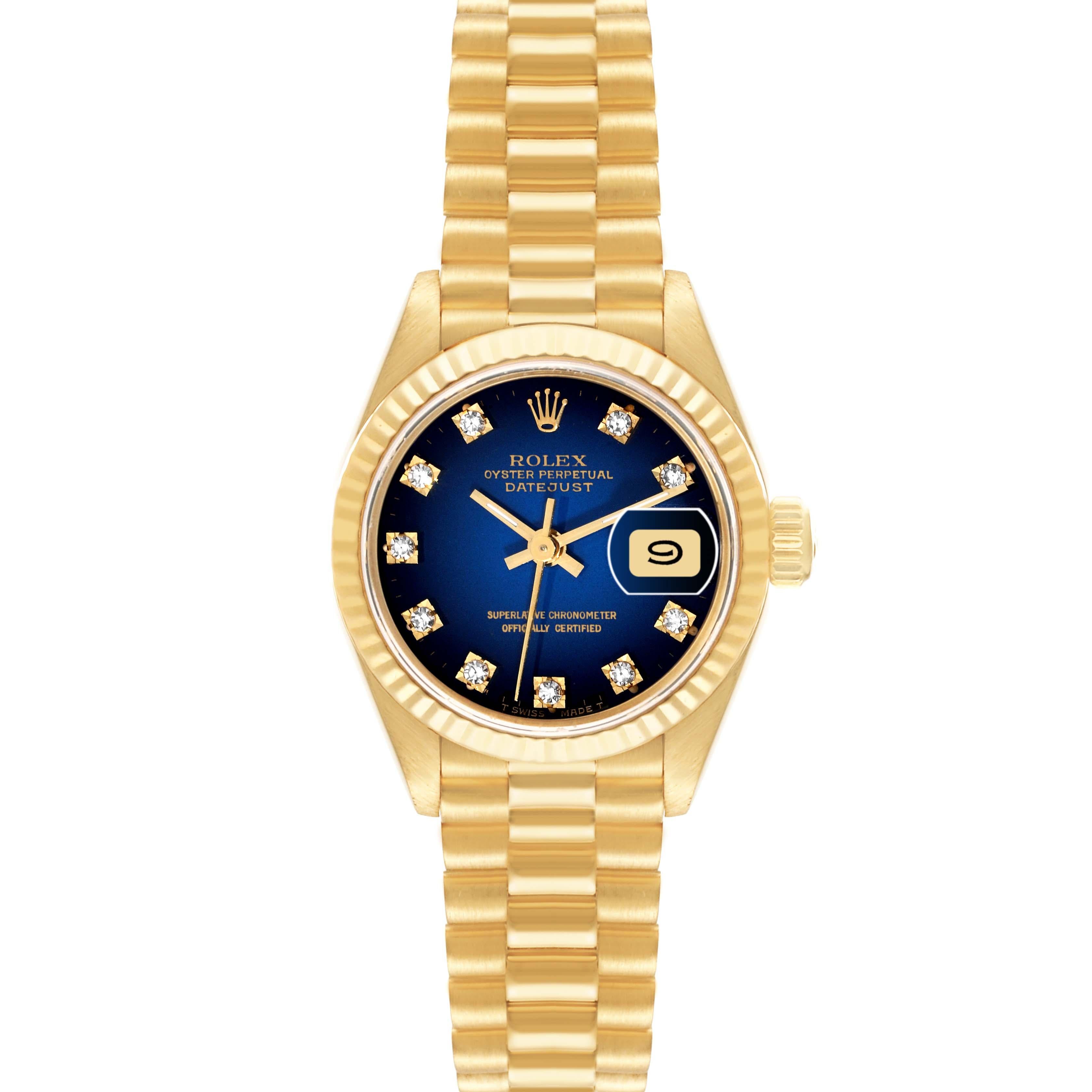 Rolex Datejust President Yellow Gold Vignette Diamond Dial Ladies Watch 69178