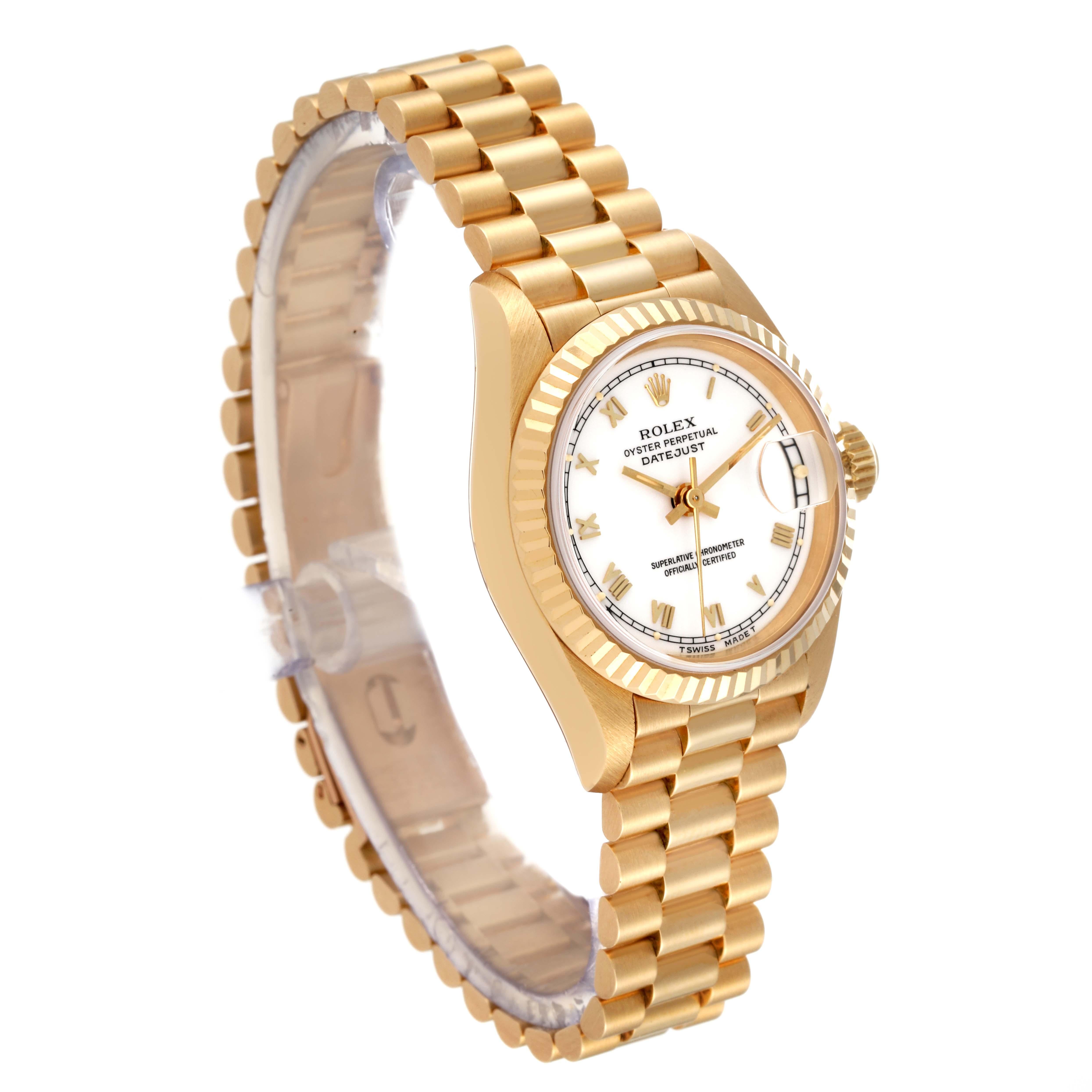 Rolex Datejust President Yellow Gold White Roman Dial Ladies Watch 69178 In Excellent Condition In Atlanta, GA