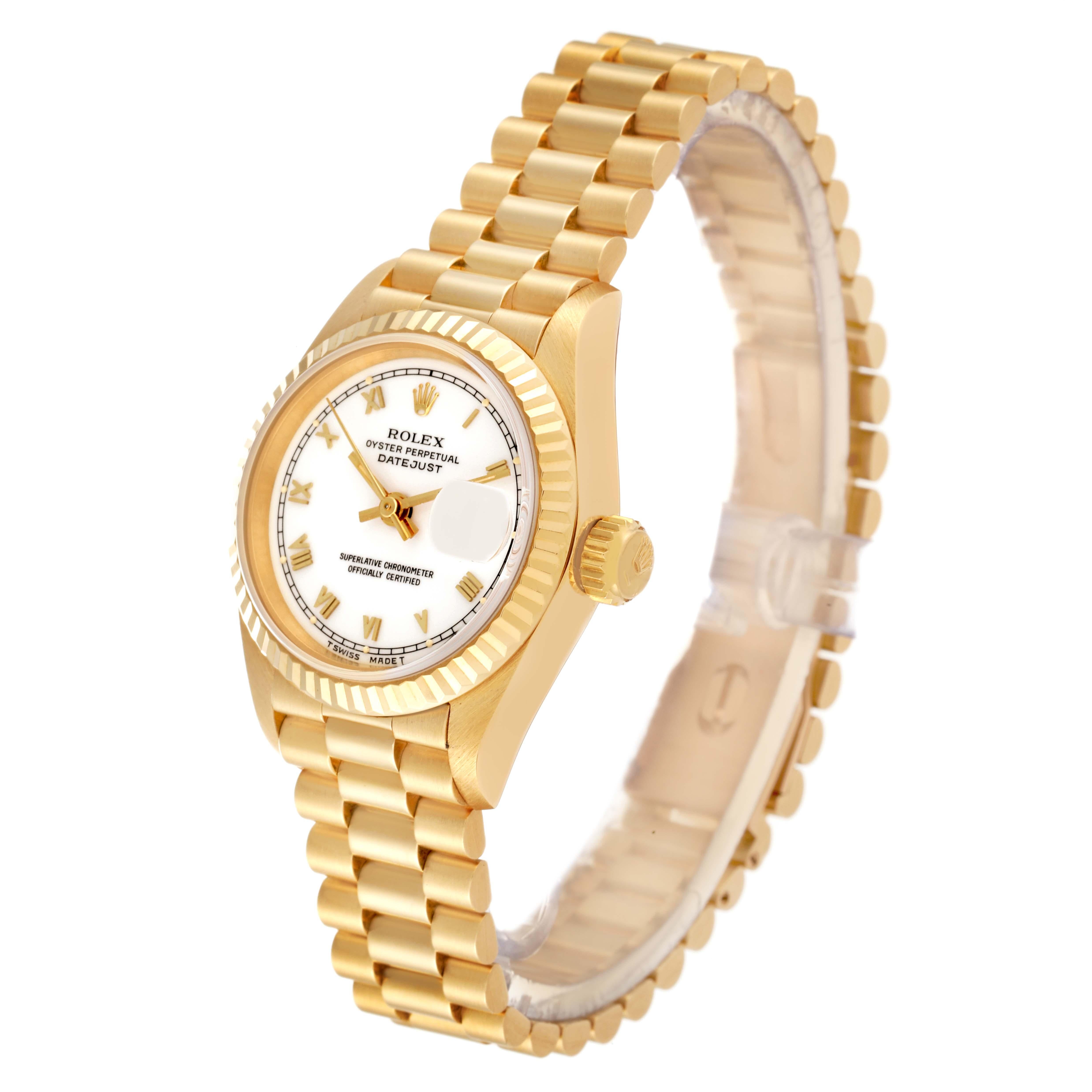 Women's Rolex Datejust President Yellow Gold White Roman Dial Ladies Watch 69178