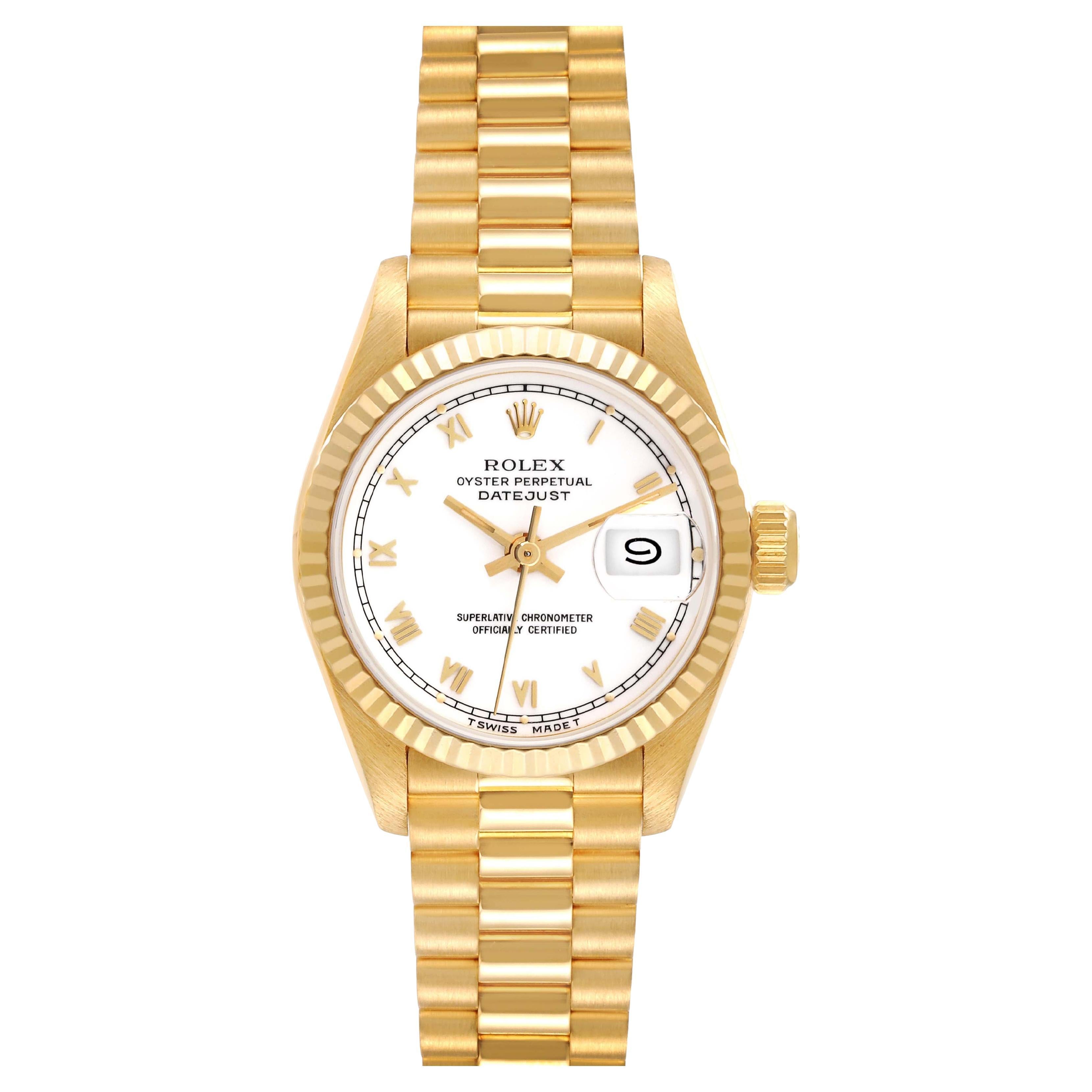 Rolex Datejust President Yellow Gold White Roman Dial Ladies Watch 69178