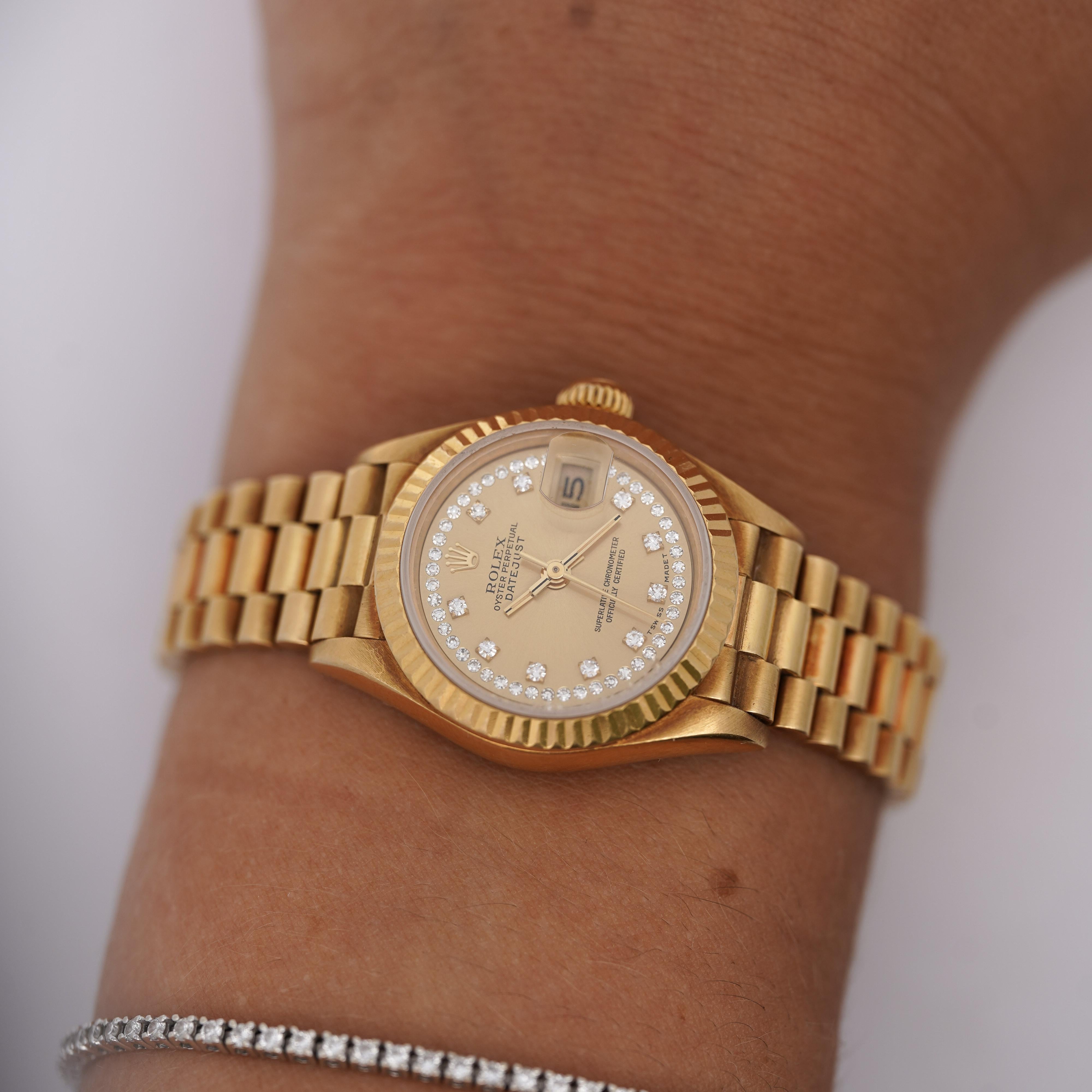 Rolex Datejust Presidential Champagne 18K Gold Diamond Dial Fluted Watch For Sale 5