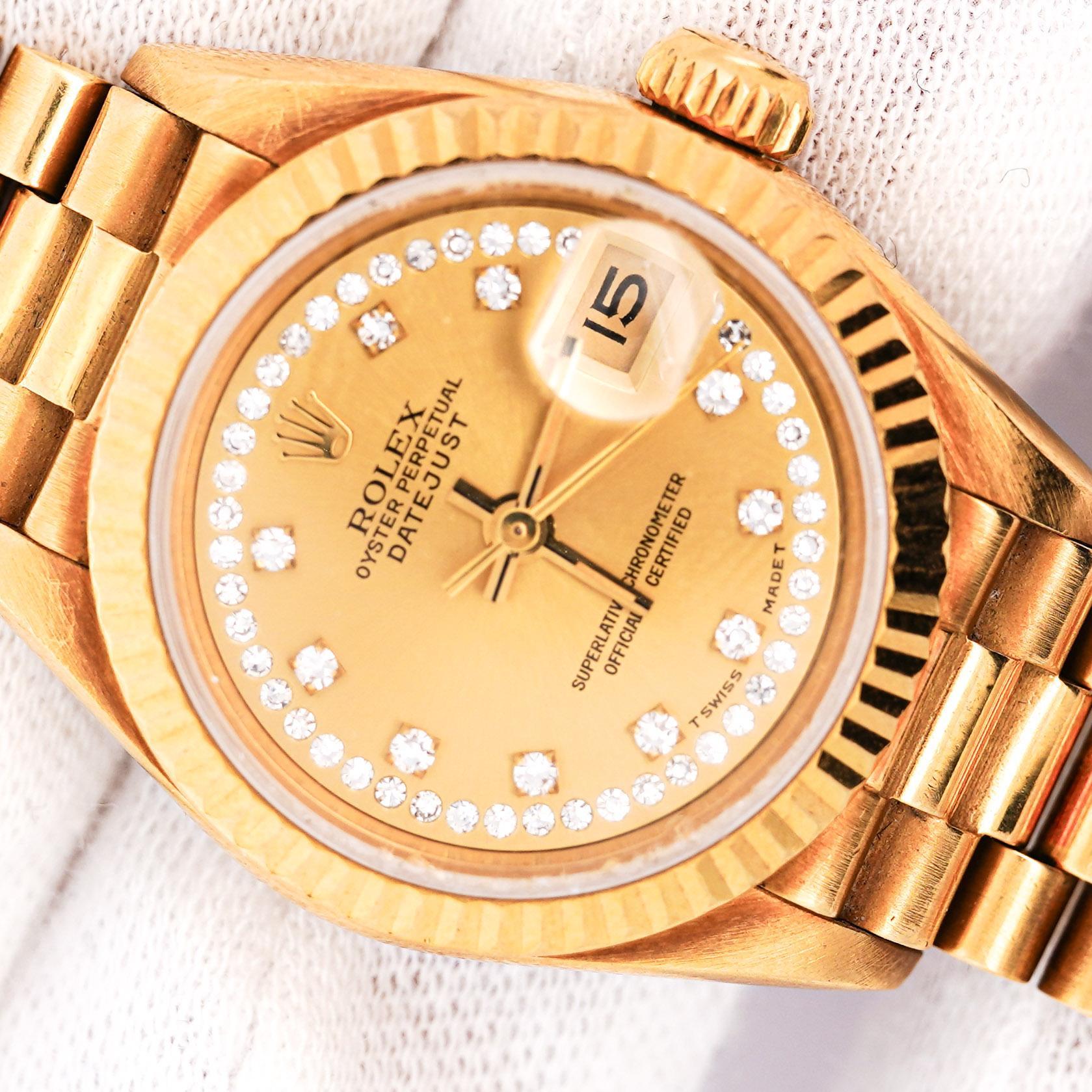 Rolex Datejust Presidential Champagne 18K Gold Diamond Dial Fluted Watch For Sale 3