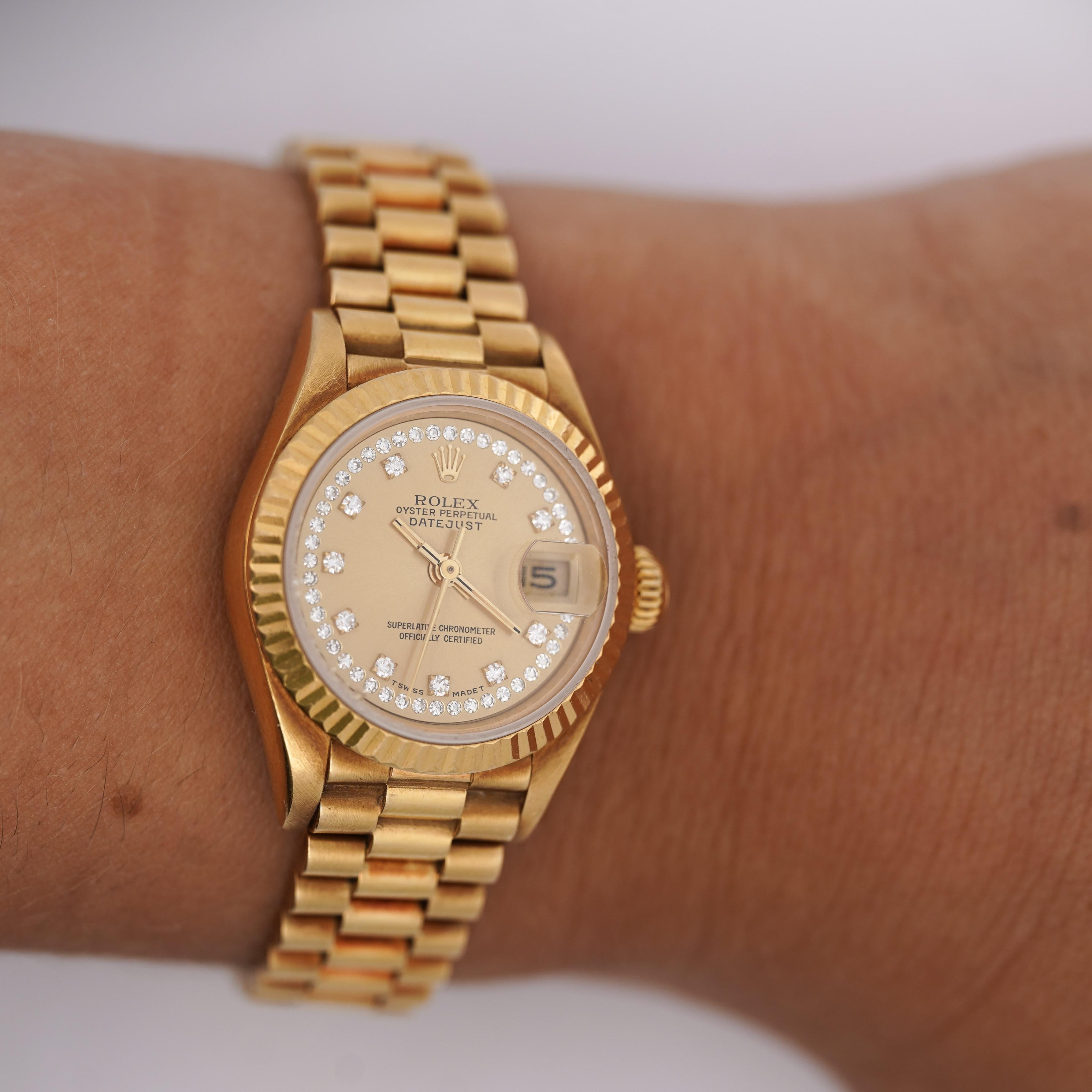Rolex Datejust Presidential Champagne 18K Gold Diamond Dial Fluted Watch For Sale 4