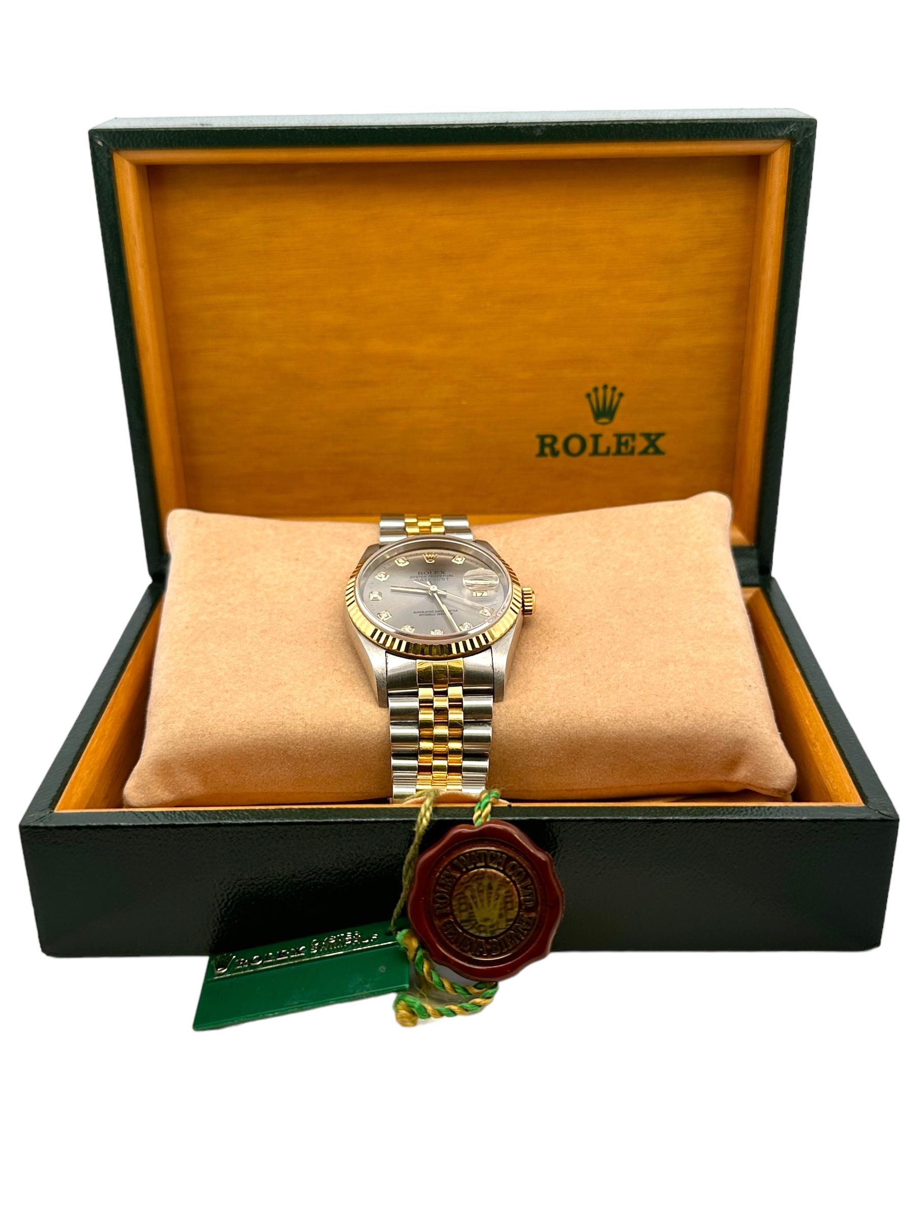 Rolex Datejust Quickset 18K Gold Stahl Rare Silber Diamant Zifferblatt Uhr 16233  im Angebot 8