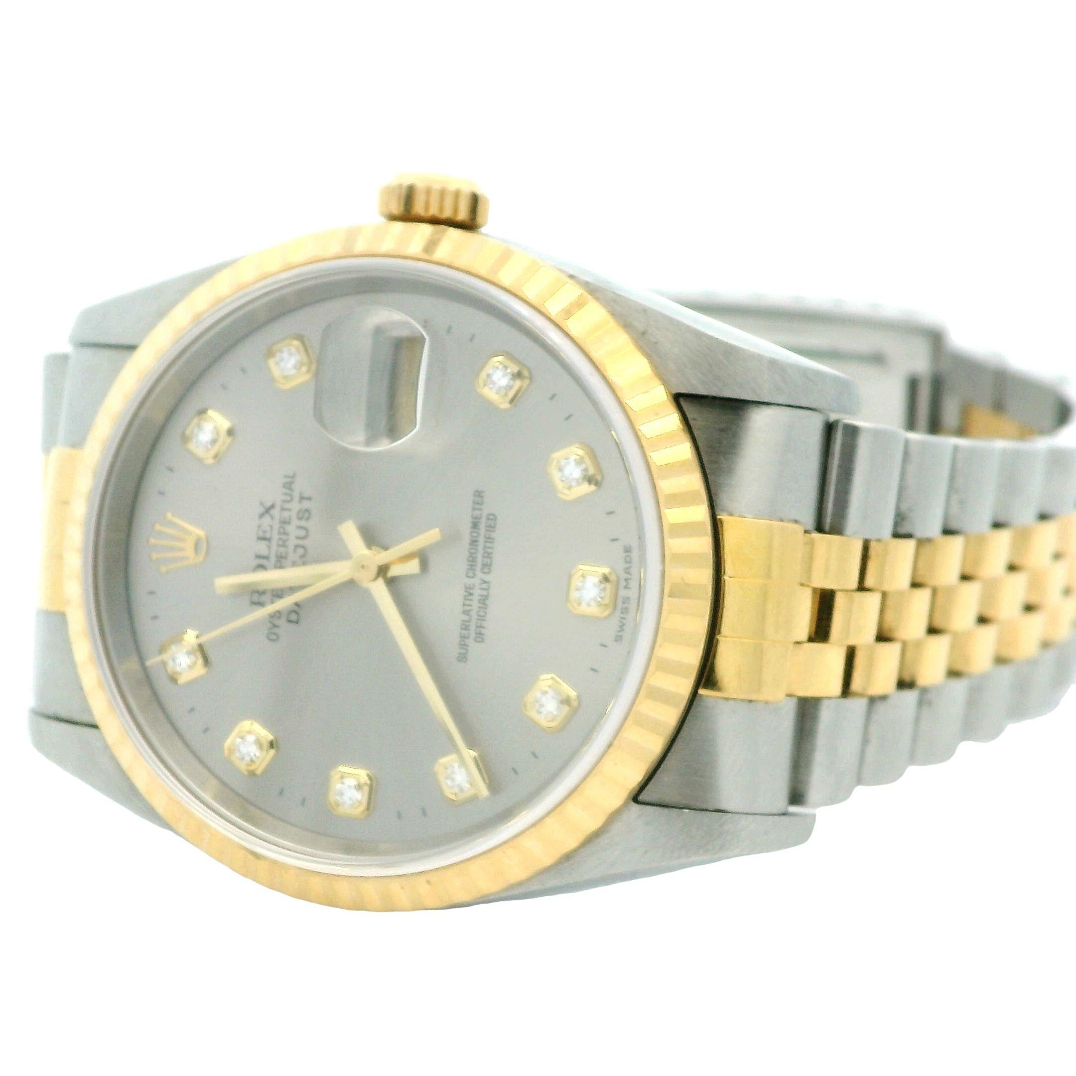 Rolex Datejust Quickset 18K Gold Stahl Rare Silber Diamant Zifferblatt Uhr 16233  (Moderne) im Angebot