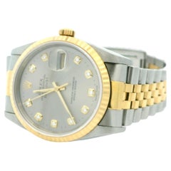 Used Rolex Datejust Quickset 18K Gold Steel Rare Silver Diamond Dial Watch 16233 