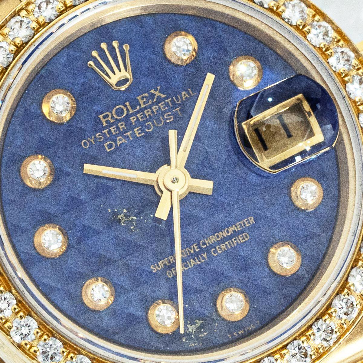 Round Cut Rolex Datejust Rare Lapis Pyramid Dial Diamond Set 69138 For Sale