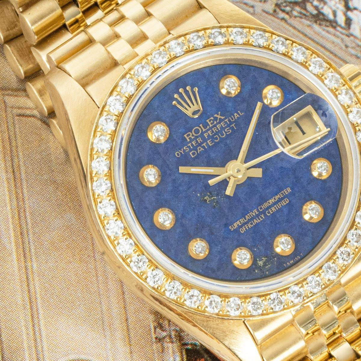 Rolex Datejust Rare Lapis Pyramid Dial Diamond Set 69138 For Sale 2