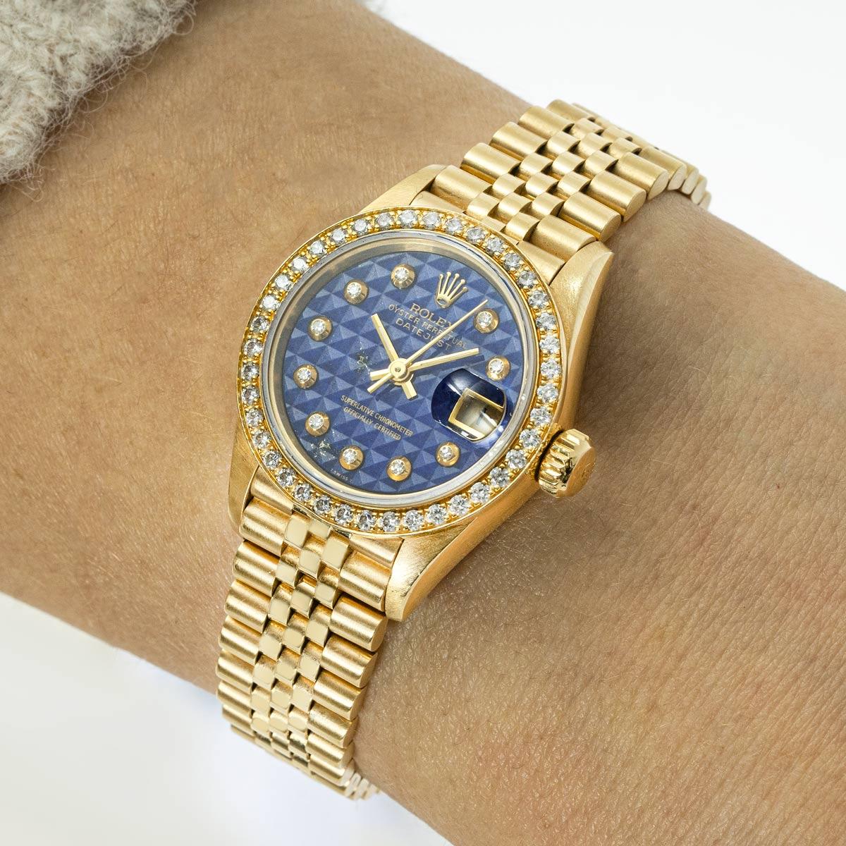 Rolex Datejust Rare Lapis Pyramid Dial Diamond Set 69138 For Sale 3