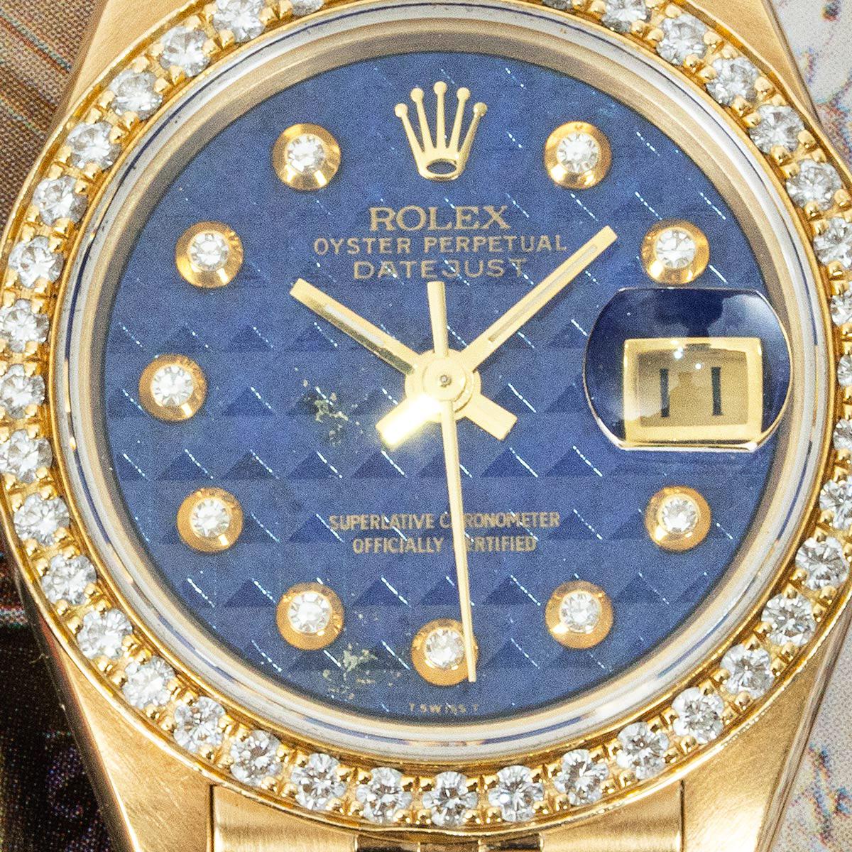 Rolex Datejust Rare Lapis Pyramid Dial Diamond Set 69138 For Sale 4