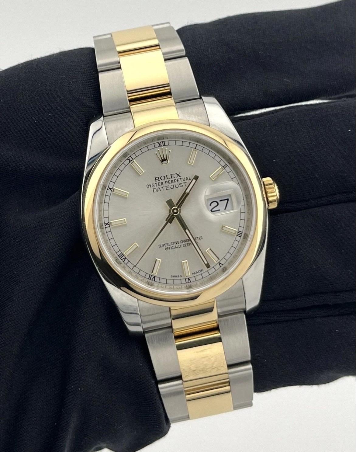 Rolex Datejust Ref 116203 Stainless & 18K Gold Silver Dial 36mm Men's Watch For Sale 3