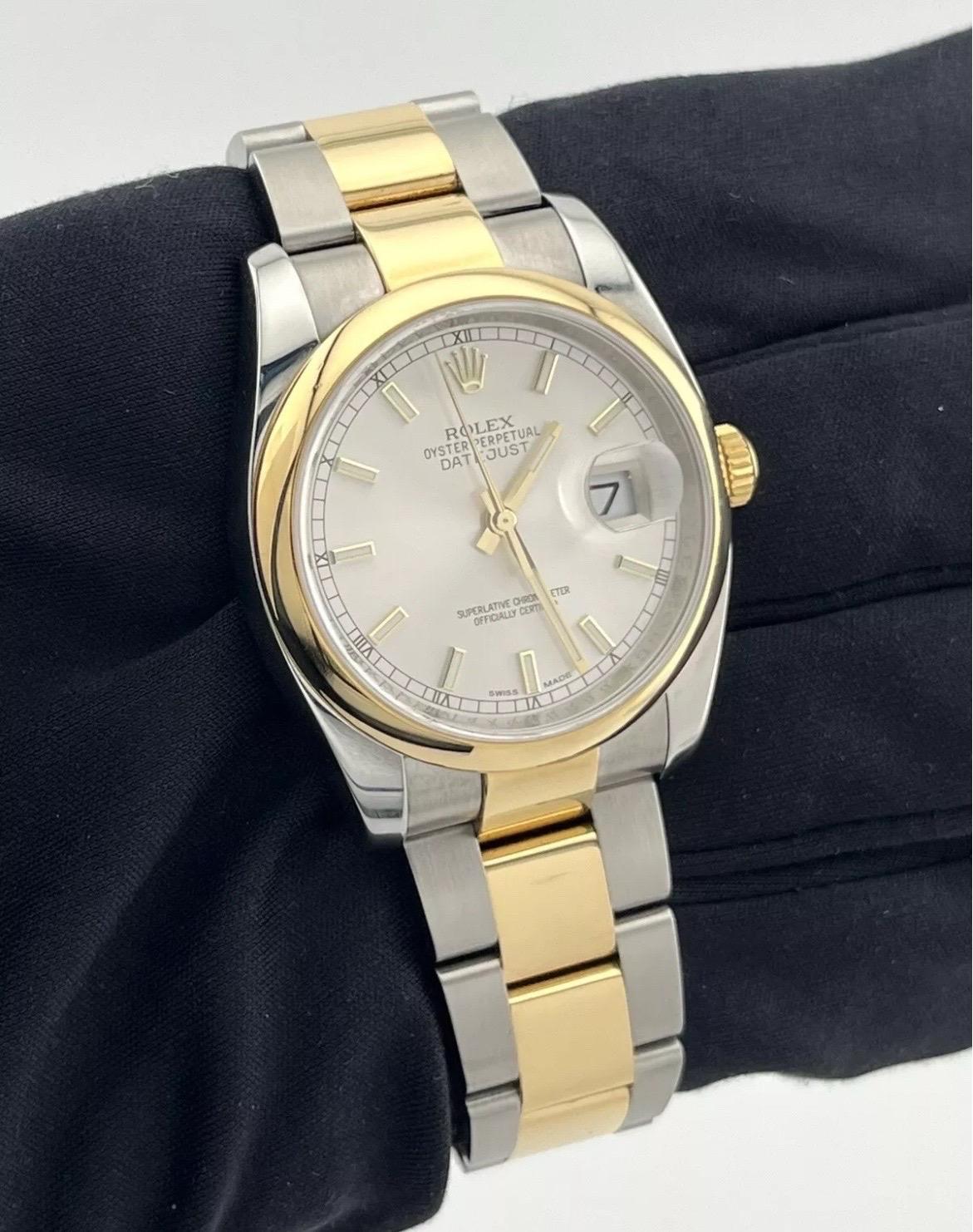 Rolex Datejust Ref 116203 Stainless & 18K Gold Silver Dial 36mm Men's Watch For Sale 4