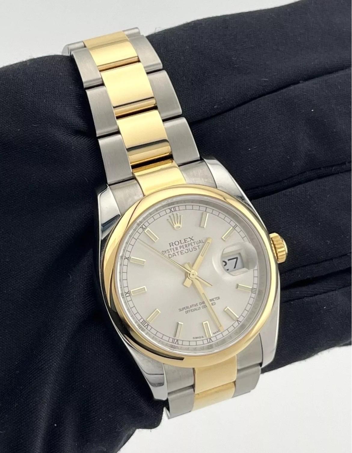 Rolex Datejust Ref 116203 Stainless & 18K Gold Silver Dial 36mm Men's Watch For Sale 5