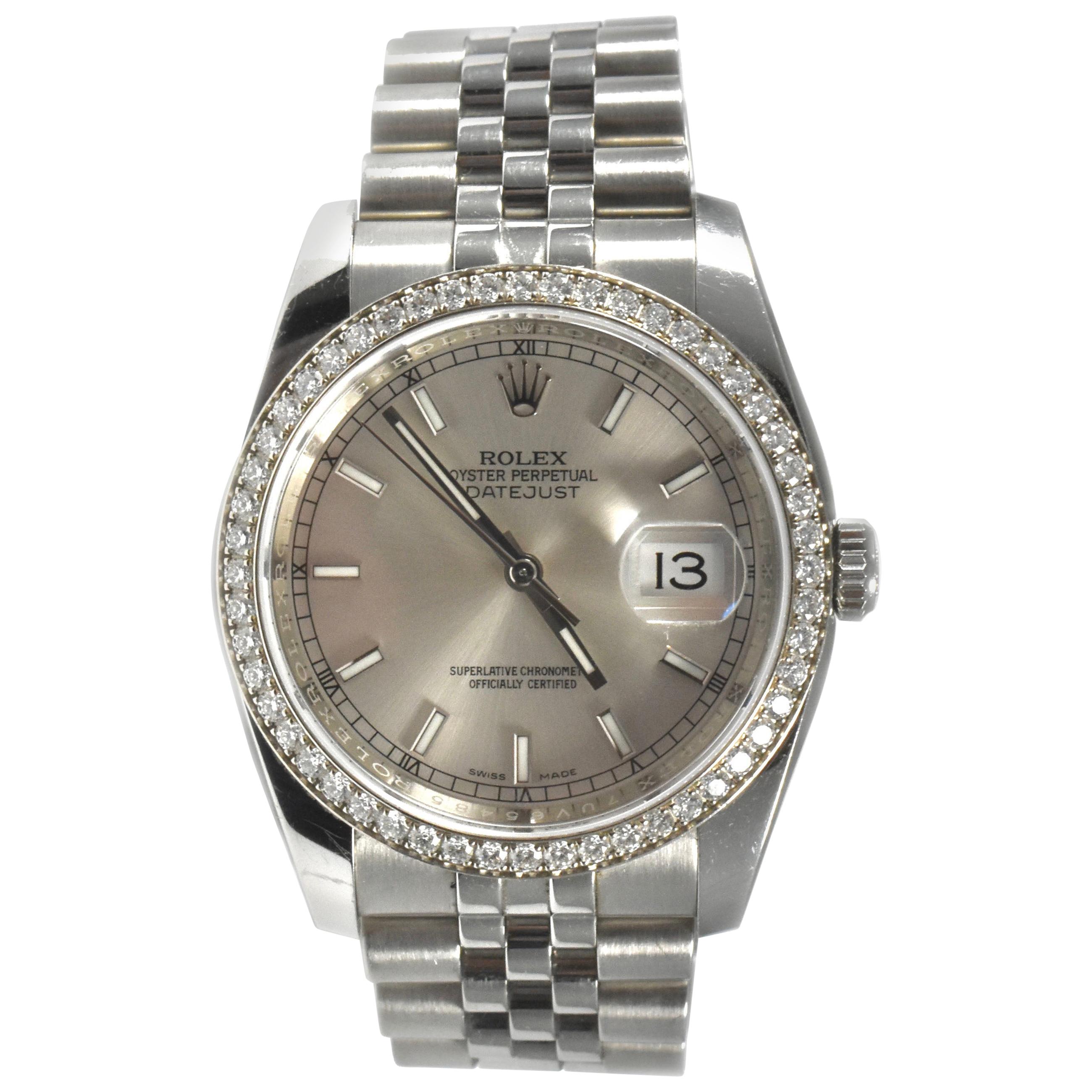 Rolex Datejust Ref 116244 Diamond Bezel Stainless Steel Watch