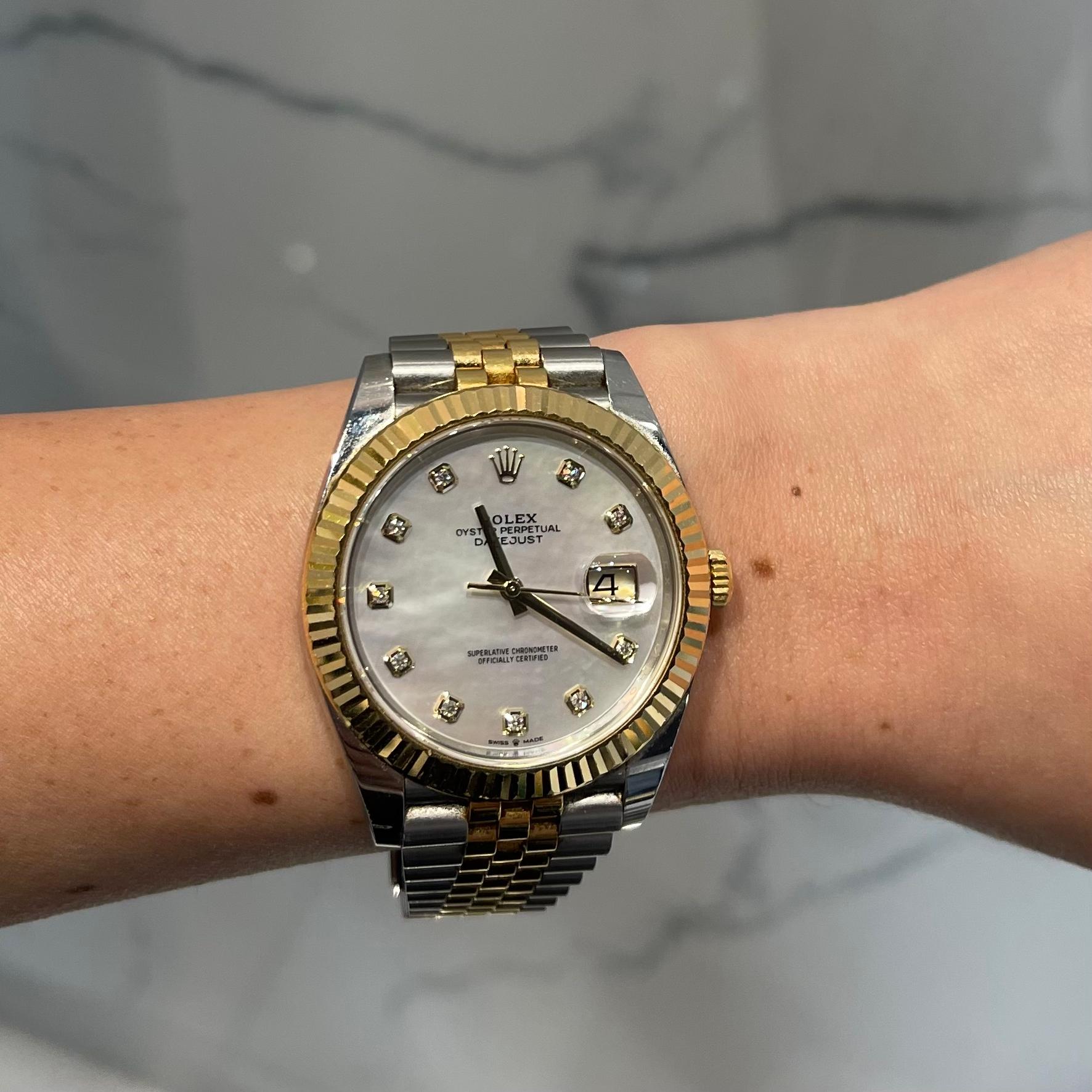 Round Cut Rolex Datejust Ref. 126333 Mother of Pearl Dial Two Tone Watch
