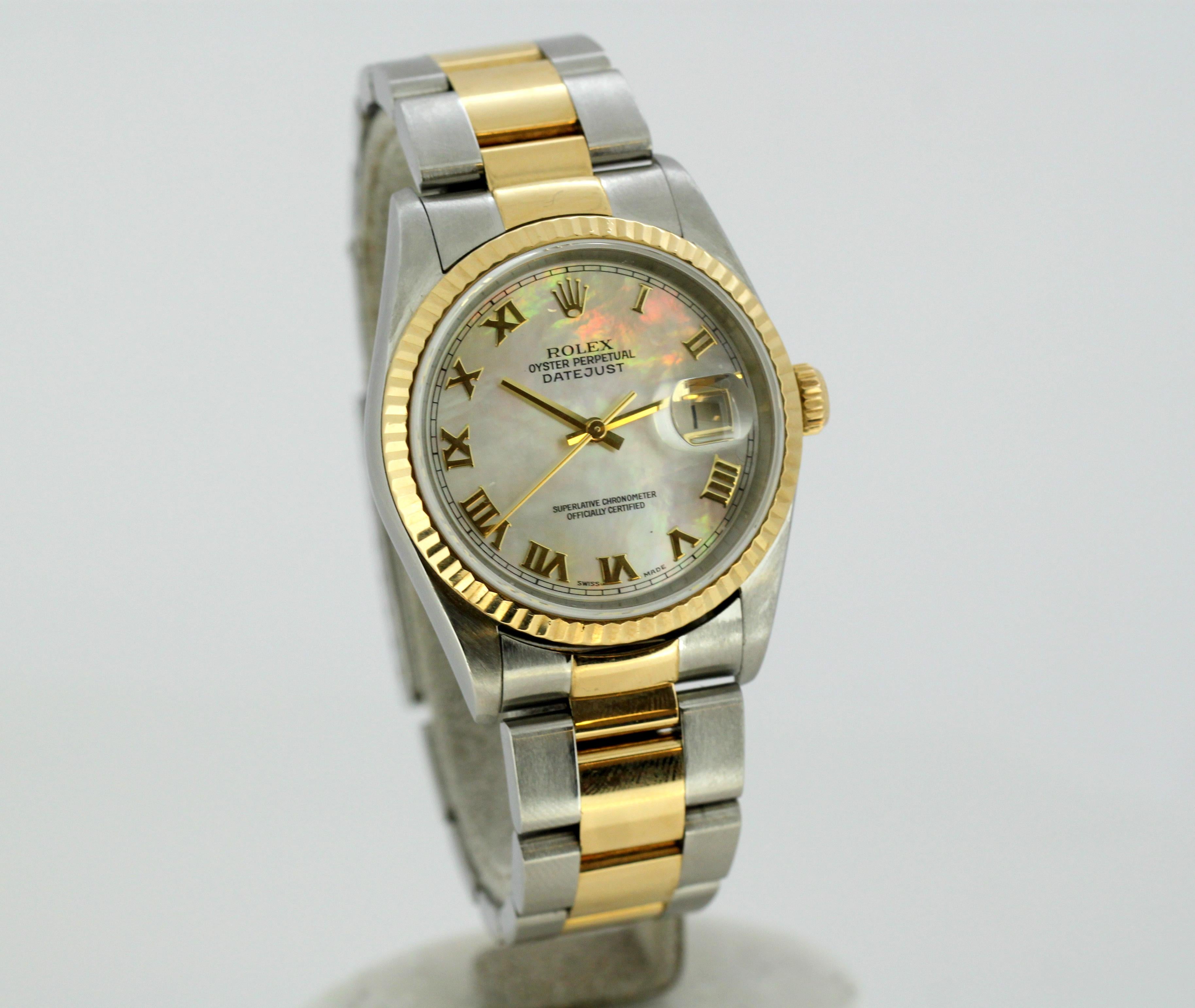 Rolex DateJust Ref 16233 Mother of Pearl Dial, Two-Tone Gold / Steel In Good Condition In Braintree, GB