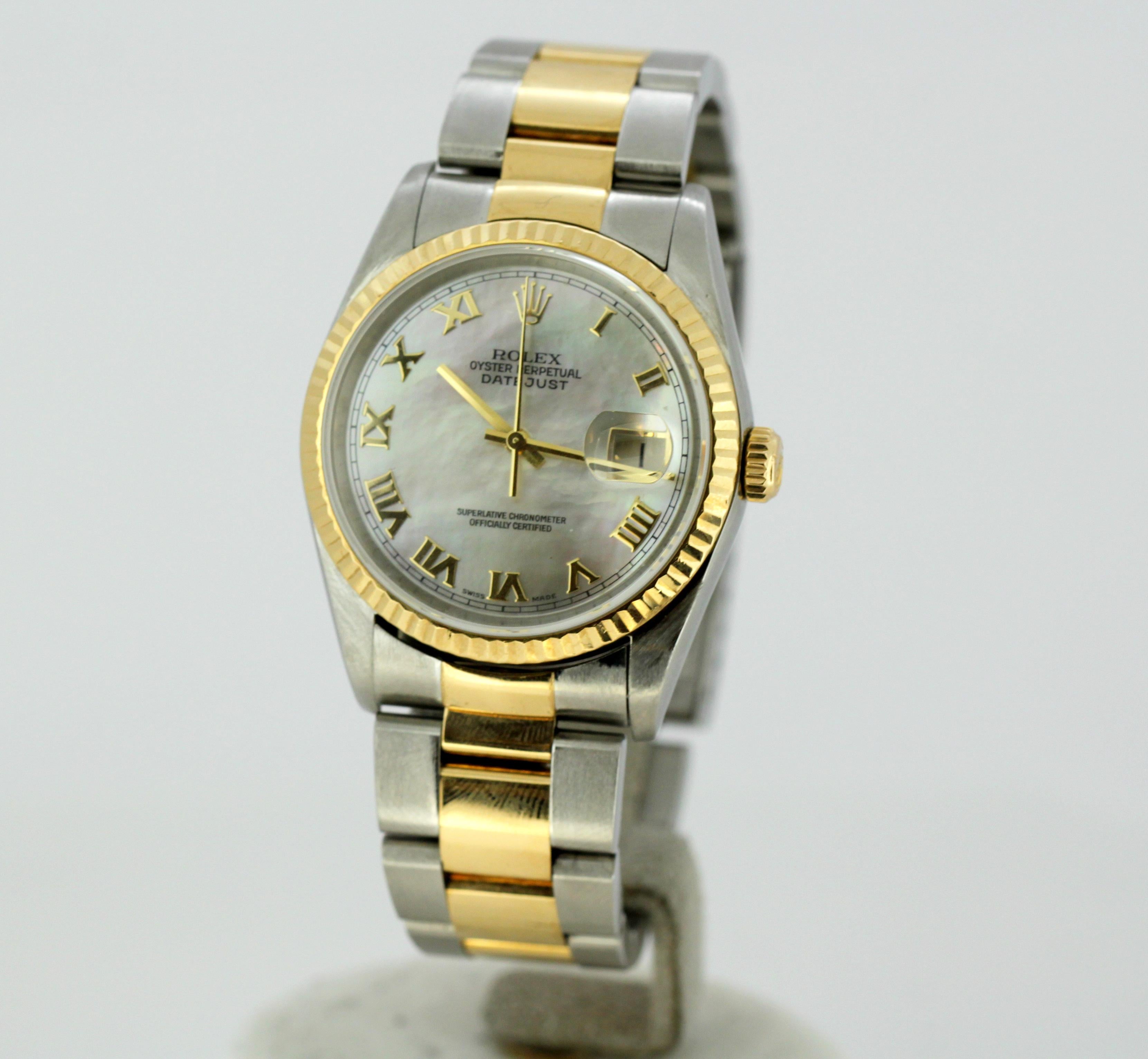 Men's Rolex DateJust Ref 16233 Mother of Pearl Dial, Two-Tone Gold / Steel