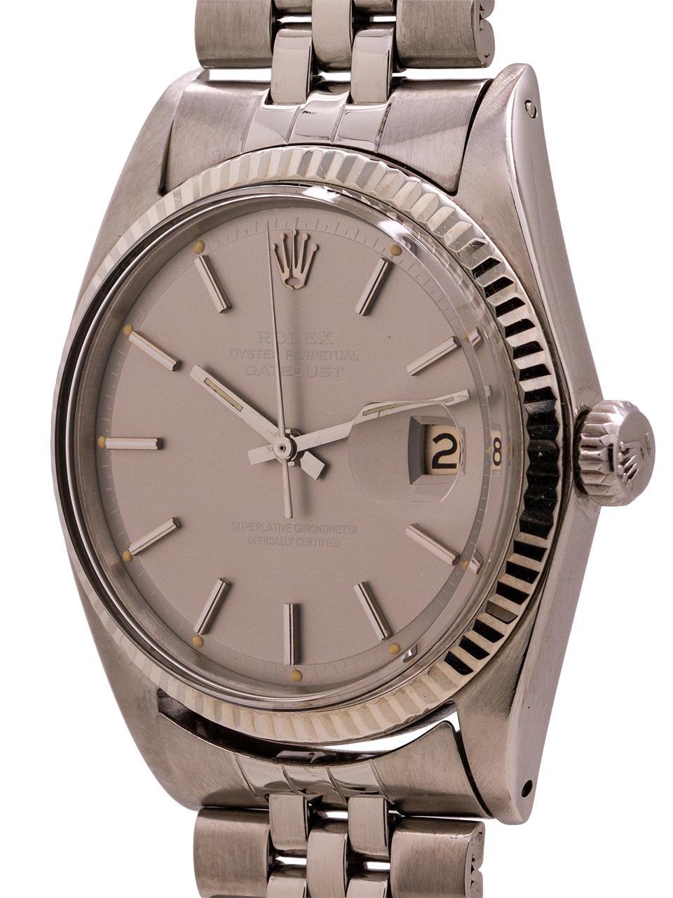 Rolex Datejust Ref 1601 Stainless Steel and 14 Karat Gray Pie Pan Dial In Excellent Condition For Sale In West Hollywood, CA