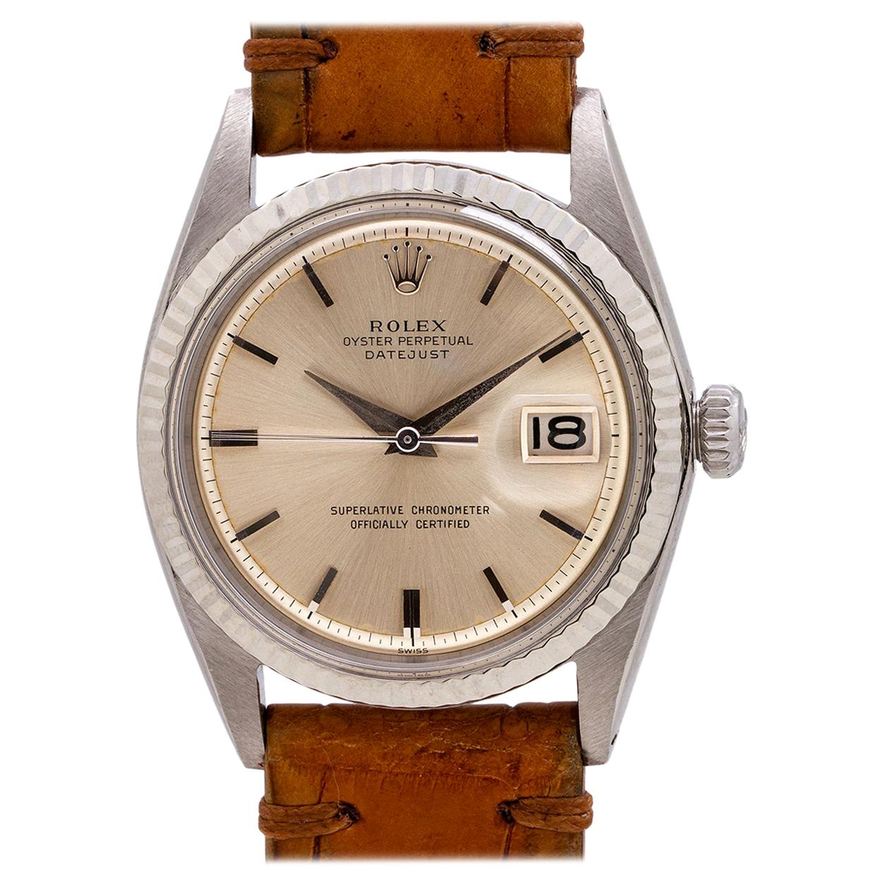 Rolex Datejust Ref# 1601 Stainless Steel and 14 Karat White Gold, circa 1962 For Sale