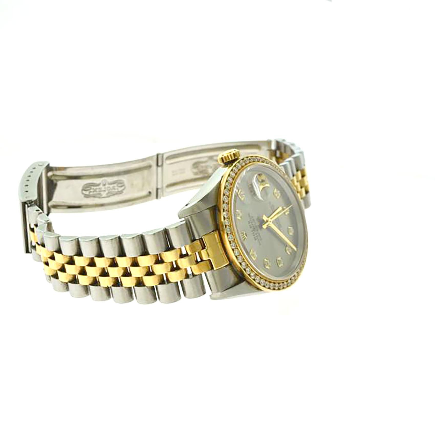 Round Cut Rolex Datejust Ref. 16013 Steel 2-Tone Yellow Gold Diamond Watch