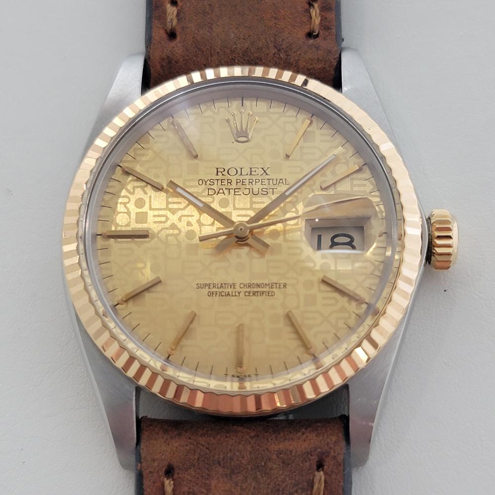 Iconic classic, Men's Rolex Oyster Perpetual Datejust Ref.16013 18k gold and stainless steel computer dial automatic, c.1984, in excellent working condition. Verified authentic by a master watchmaker. Dazzling Rolex signed gold computer dial,