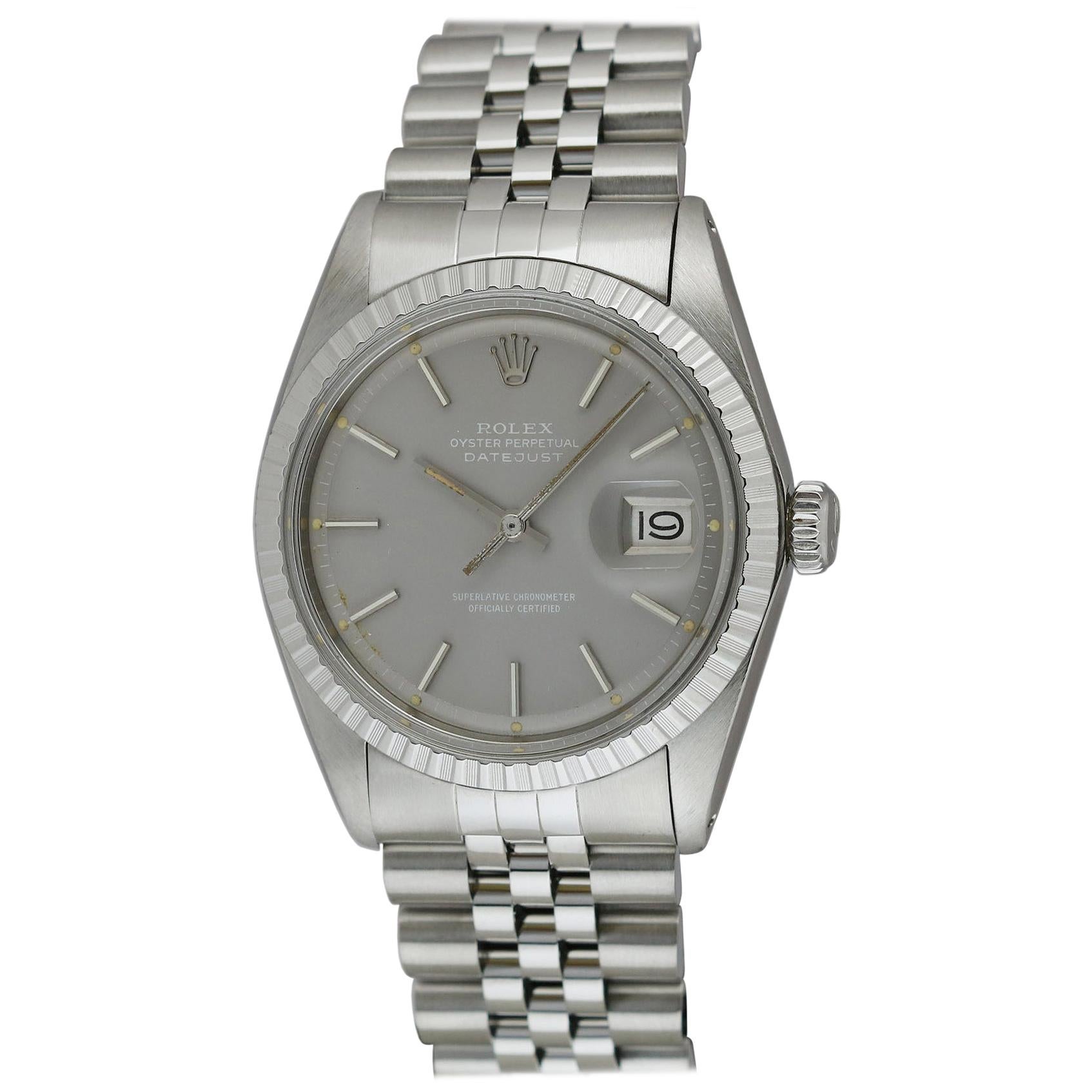 Rolex Datejust Ref 1603 Stainless Steel Slate Dial White Writing, circa 1977