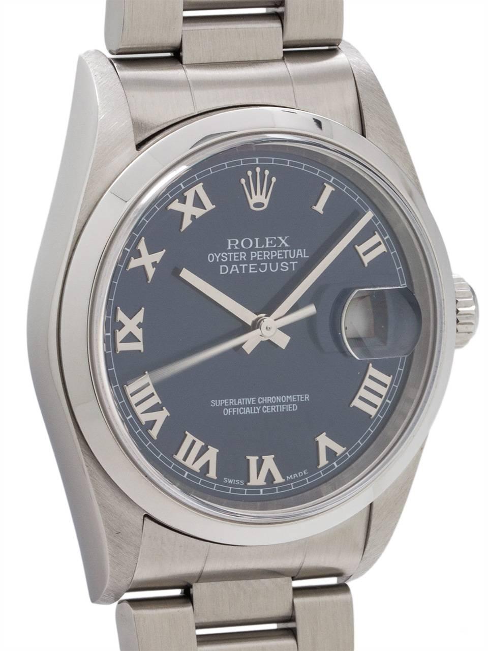 Rolex Stainless Steel Datejust self winding Wristwatch Ref 16200, circa 2002 In Excellent Condition In West Hollywood, CA