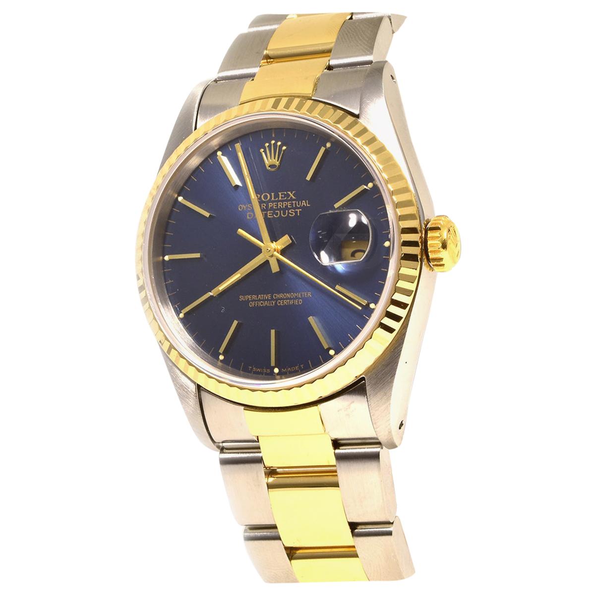 Rolex Datejust Ref. 16233 in 18 Karat Yellow Gold and Steel Blue Dial Watch