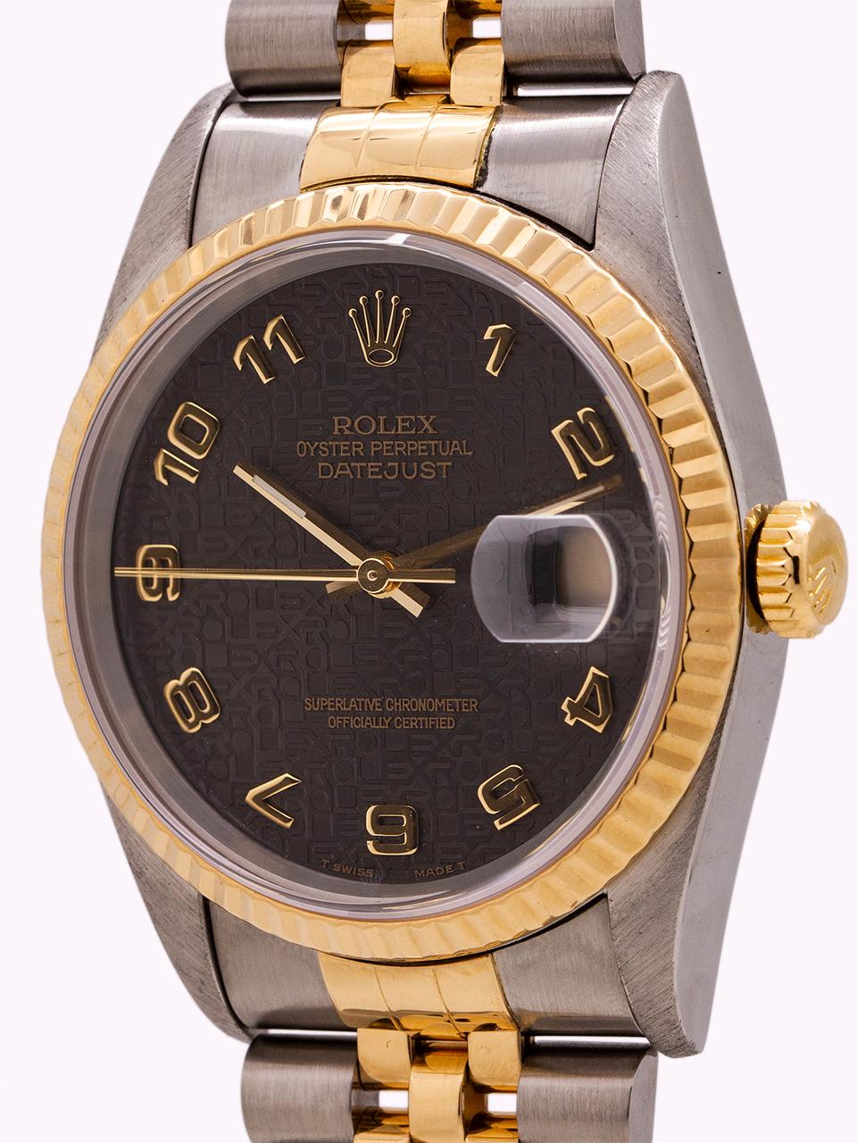 Rolex DateJust Ref# 16233 Stainless Steel and 18 Karat Jubilee Dial, circa 1993 In Excellent Condition For Sale In West Hollywood, CA