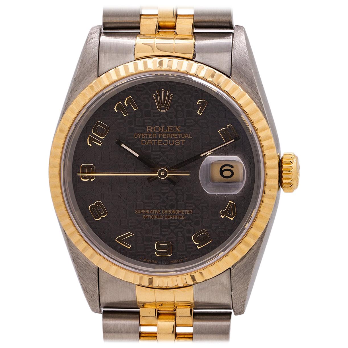 Rolex DateJust Ref# 16233 Stainless Steel and 18 Karat Jubilee Dial, circa 1993 For Sale