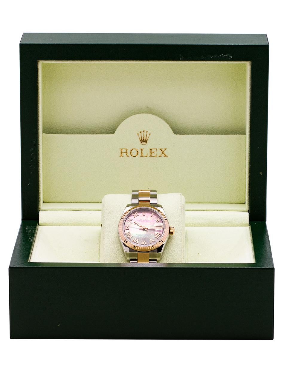 Rolex Datejust Ref 178271 SS/18K RG Midsize Mother of Pearl B & P, circa 2008 For Sale 2