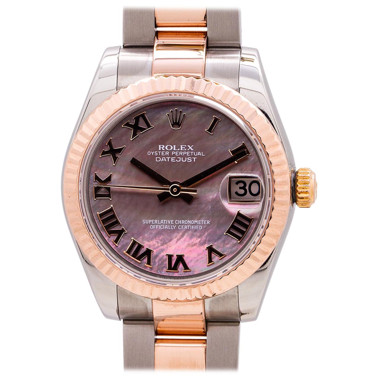 Rolex Datejust Ref 178271 SS/18K RG Midsize Mother of Pearl B & P, circa 2008 For Sale