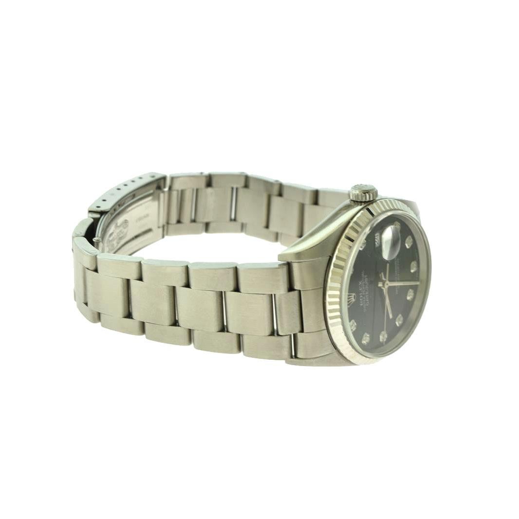 Rolex Datejust Ref.16200 Stainless Steel Black Diamond Dial Wristwatch In Good Condition In Miami, FL