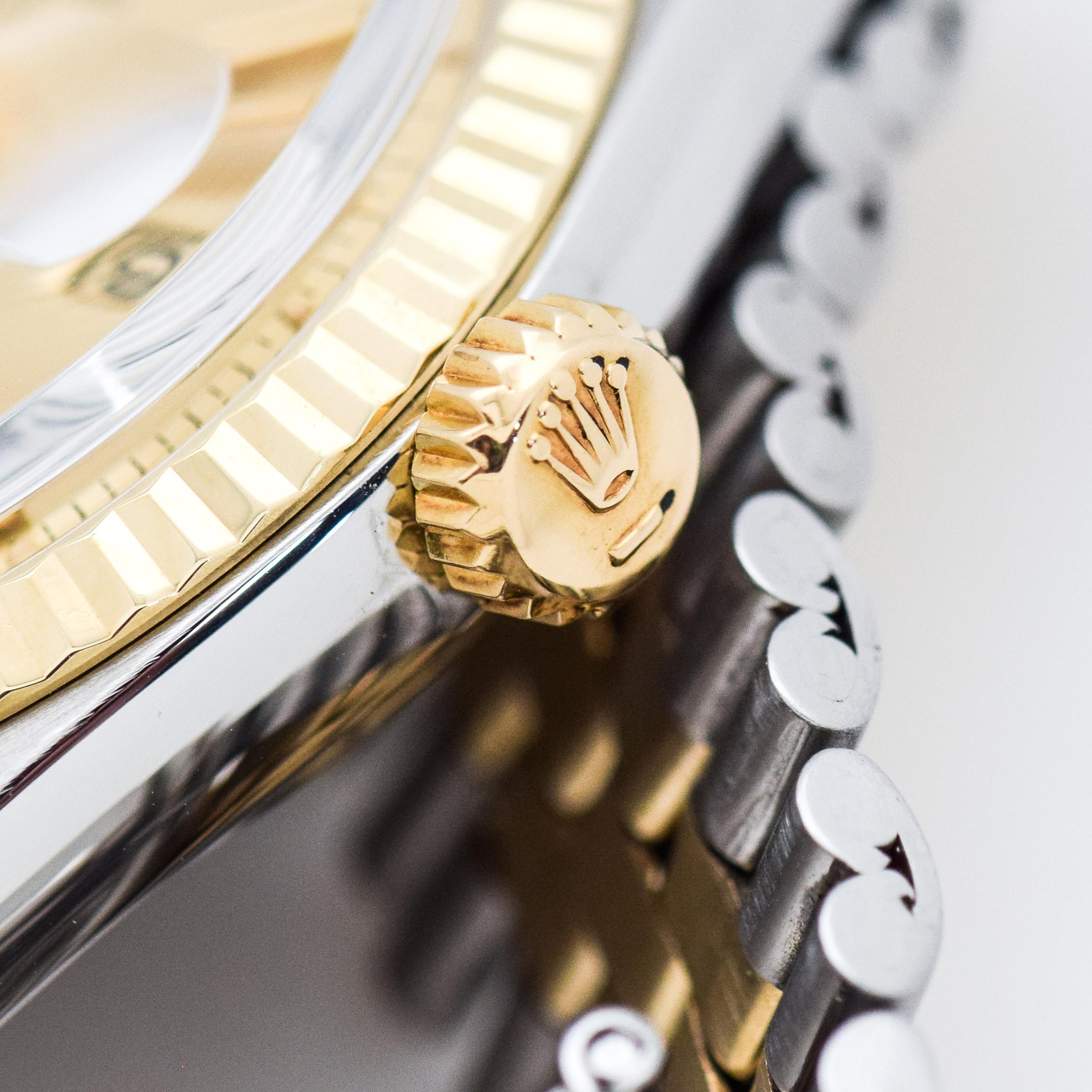 Women's or Men's Rolex Datejust Reference 1601 14 Karat Gold and Stainless Steel Watch, 1973