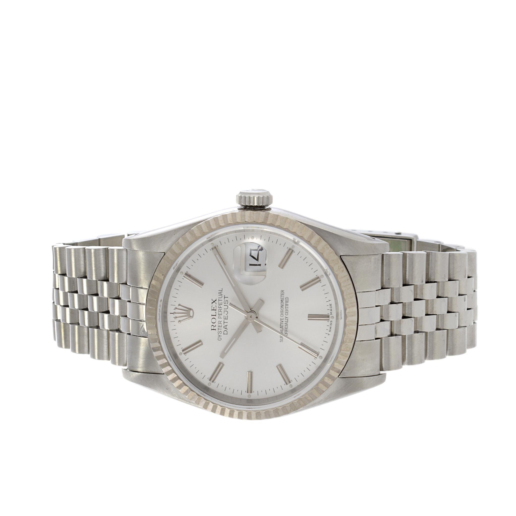 Women's or Men's Rolex Datejust Reference 16234 Stainless Steel and 18K White Gold