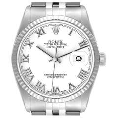 Rolex Datejust Roman Dial Steel White Gold Mens Watch 16234 Box Papers