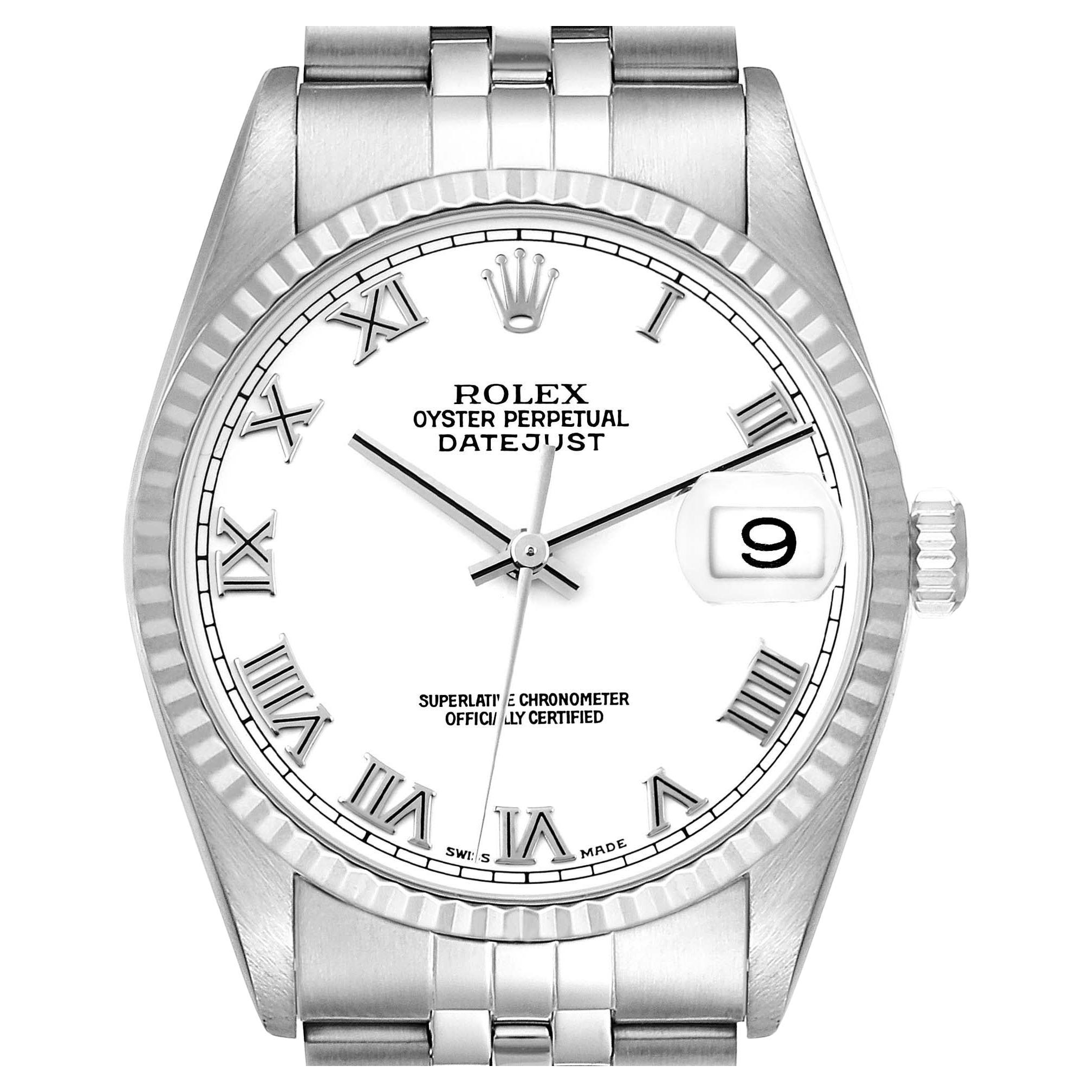 Rolex Datejust Roman Dial Steel White Gold Mens Watch 16234 Box Papers