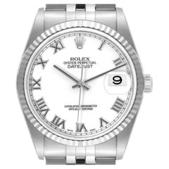 Rolex Datejust Roman Dial Steel White Gold Mens Watch 16234