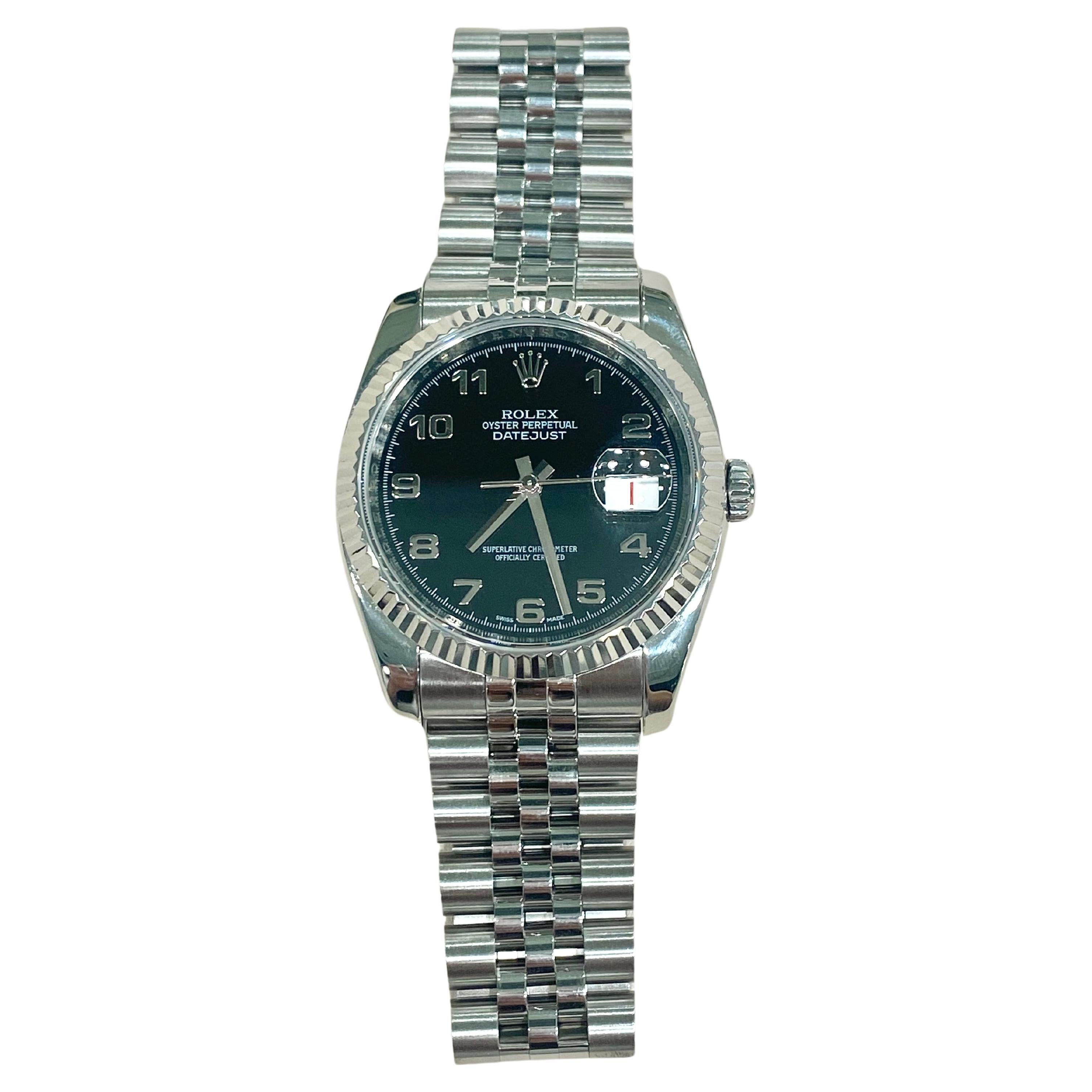 Rolex Datejust Roulette Schwarzes Zifferblatt mit Jubiläumsarmband & geriffelter Lünette 116200